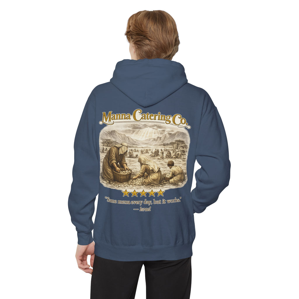Manna Catering Co. – Hoodie | “Manna Review” Vintage Graphic – Five-Star Faith Series