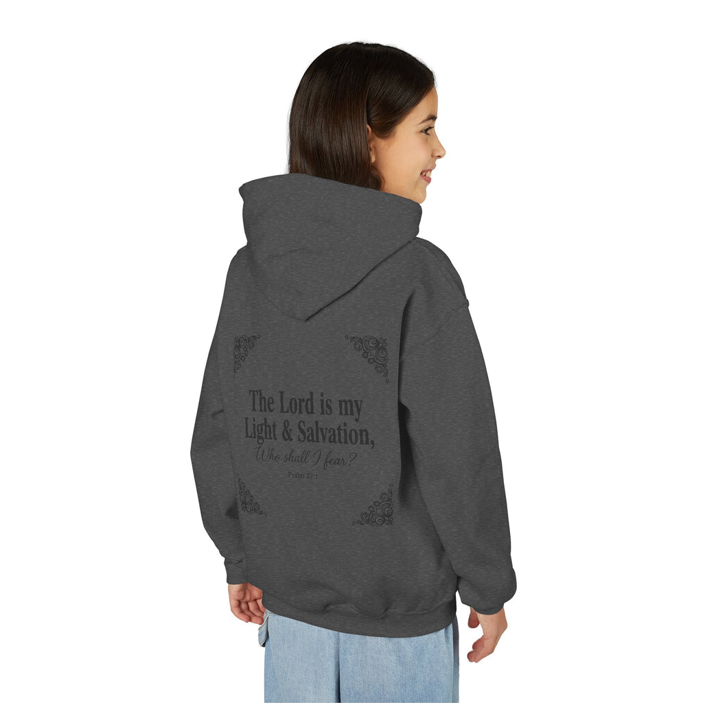 Youth “The Lord is My Light & Salvation” Hoodie – Psalm 27 Christian Kids Sweatshirt