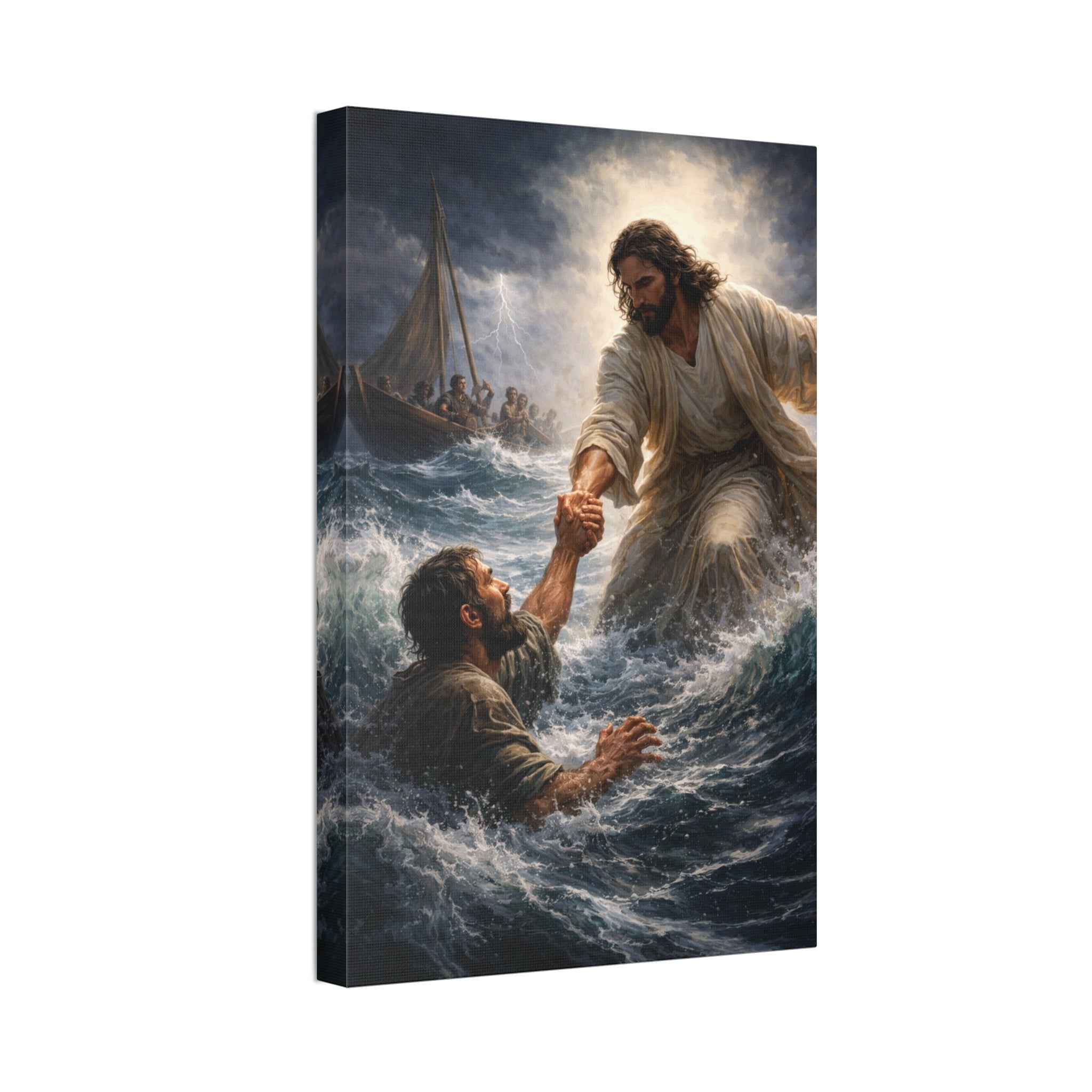 Jesus Saves Canvas Wall Art – Christian Faith Stretched Canvas | Inspirational Scripture Decor