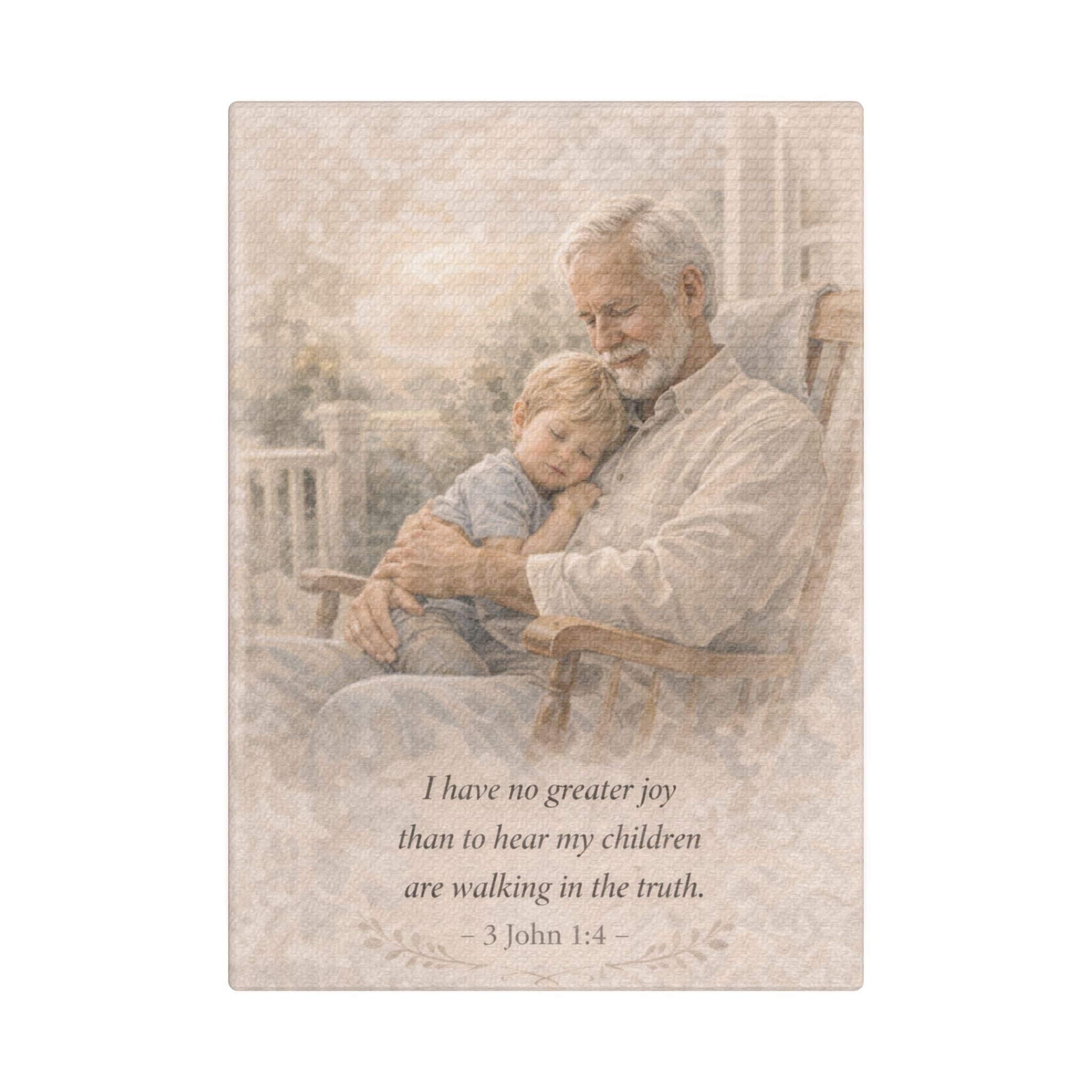 Grandfather and Grandson Satin Canvas Print — 3 John 1:4 Inspirational Wall Art