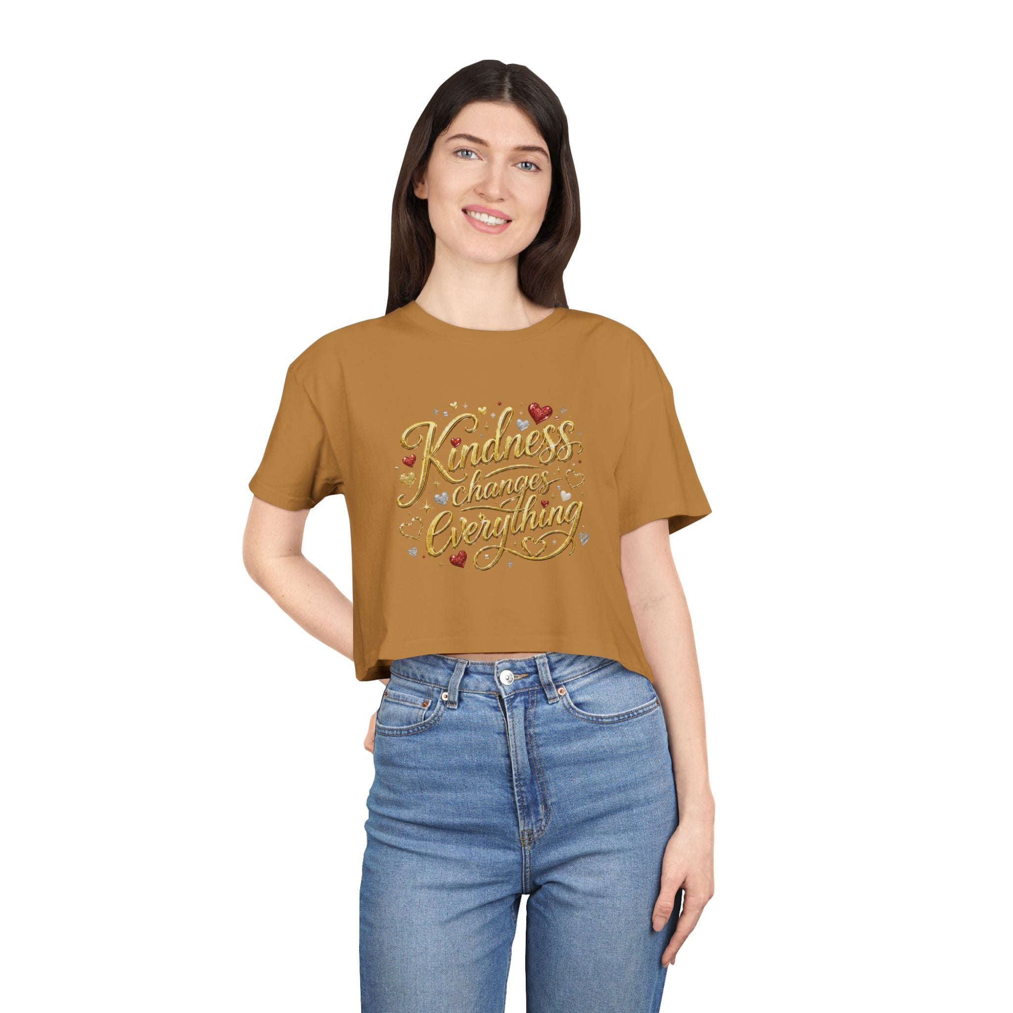 Kindness Changes Everything Crop Tee | Inspirational Women’s Cropped T-Shirt | Soft Casual Graphic Top