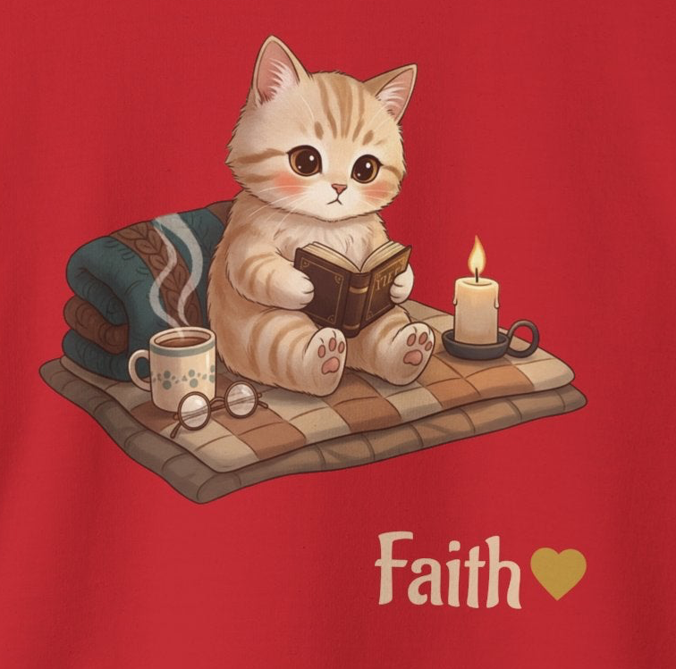 Faith Cozy Cat Crewneck Sweatshirt – Candlelight Cat Faith Sweatshirt | Quiet Comfort Apparel