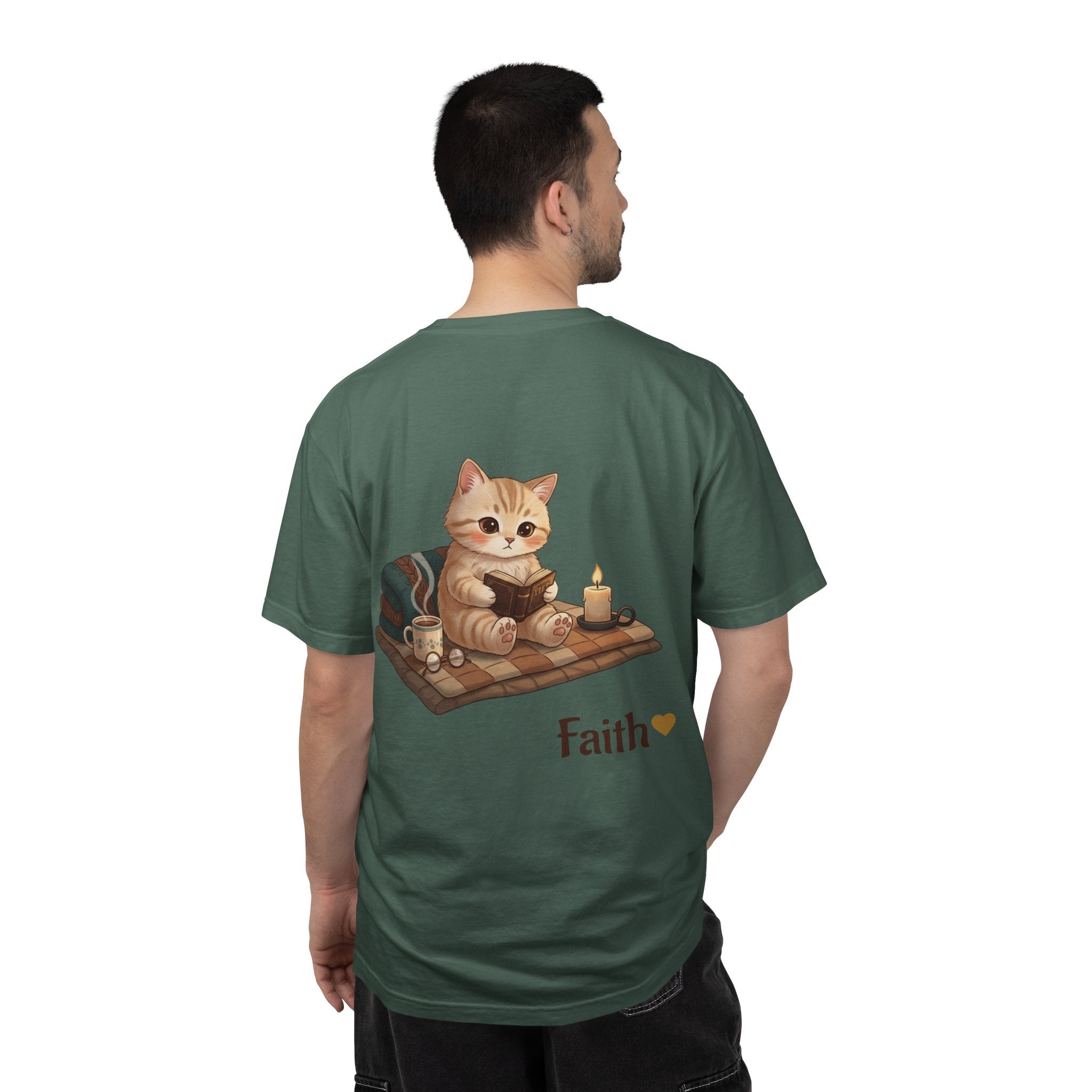 Cozy Cat Prayer T-Shirt — Faith Heart Cat Tee | Christian Cat Lover Shirt