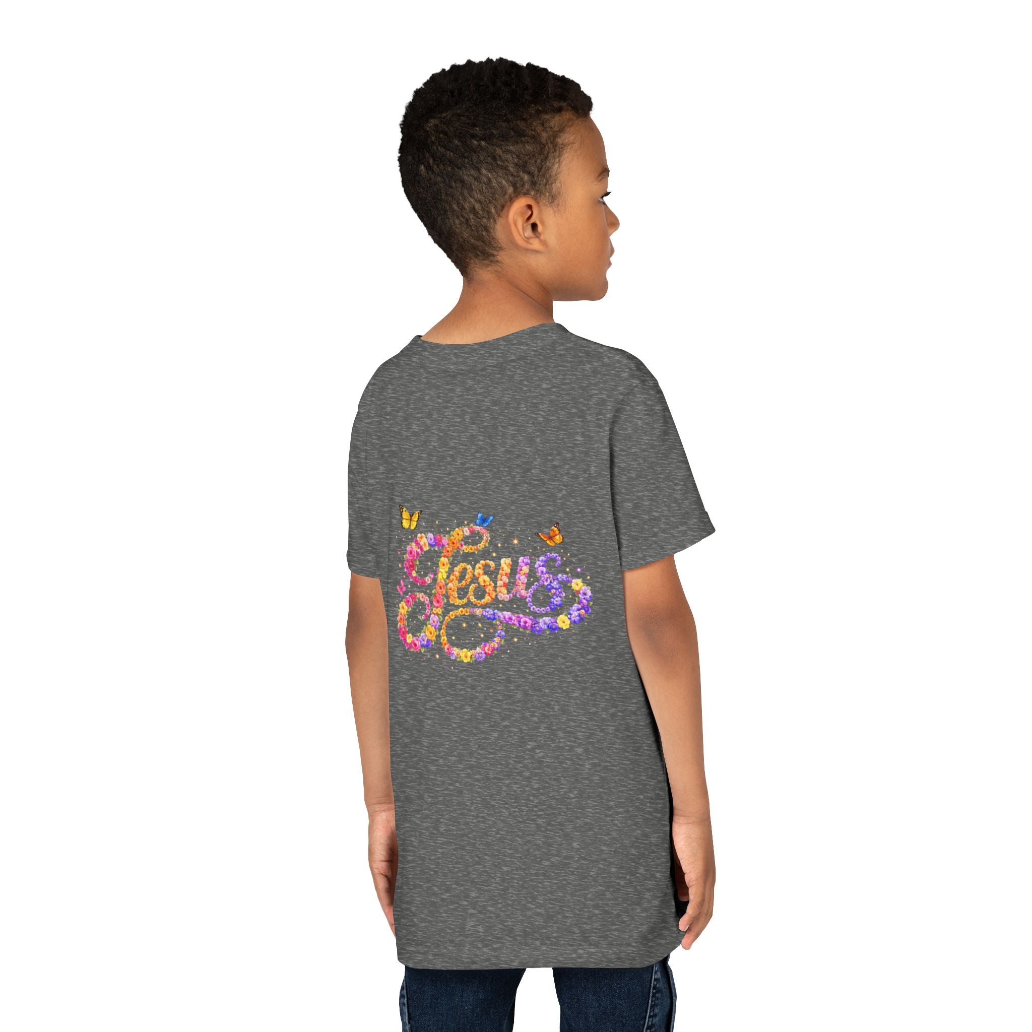 Youth Jesus Floral Script T-Shirt – Butterfly Christian Kids Tee | Faith Youth Shirt