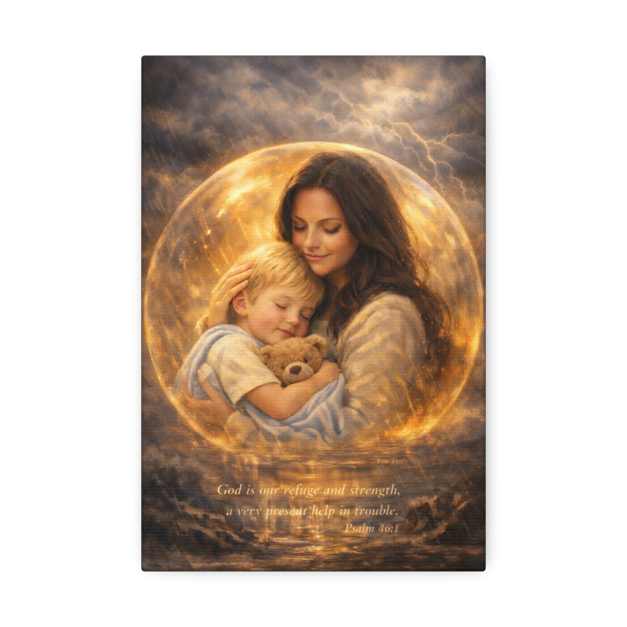 God Is Our Refuge and Strength – Canvas Wall Art | ❤️ Personalization Mother & Child Psalm 46:1