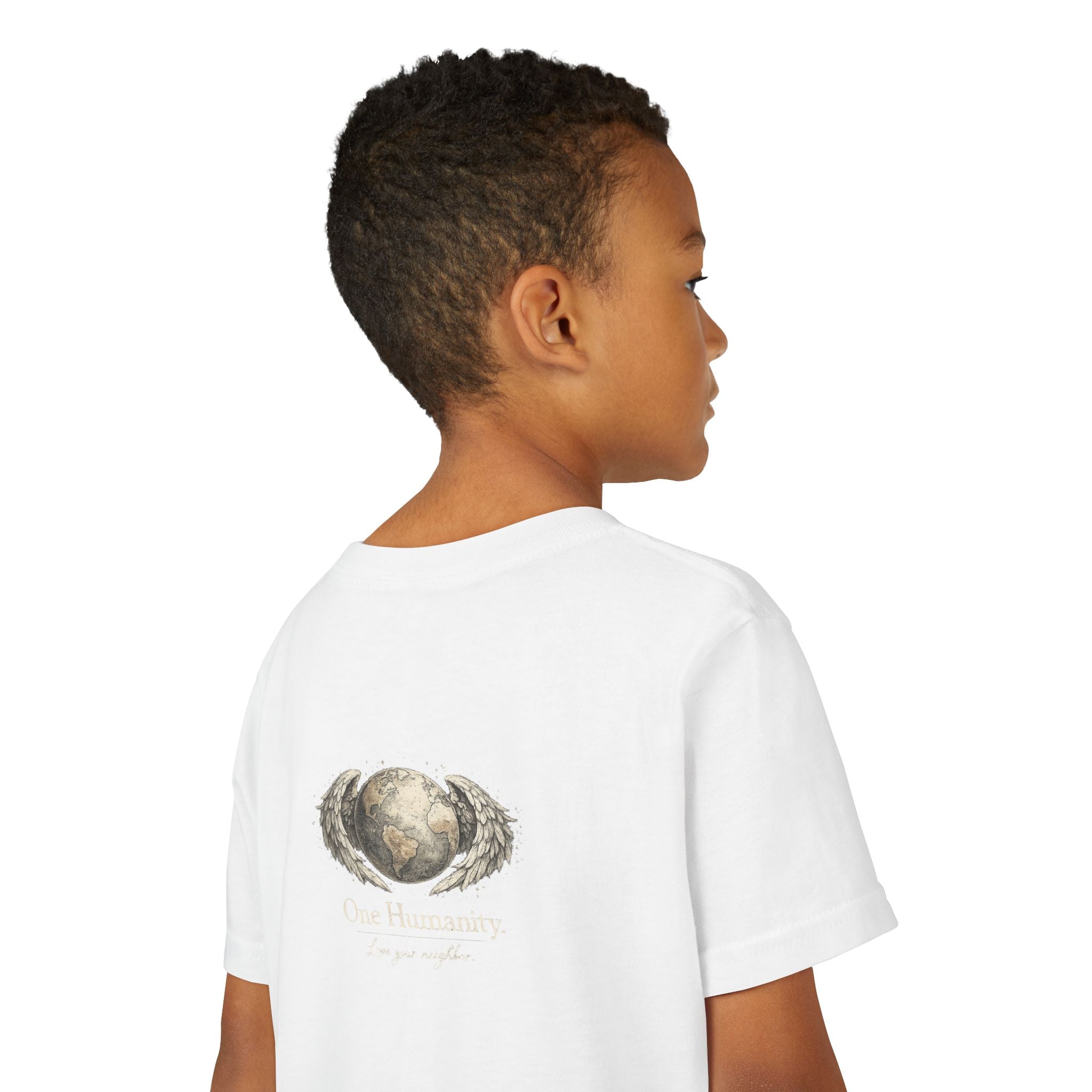 Youth “Quiet Kindness Changes Everything” Tee – Kids Inspirational T-Shirt with Earth & Friends Graphic