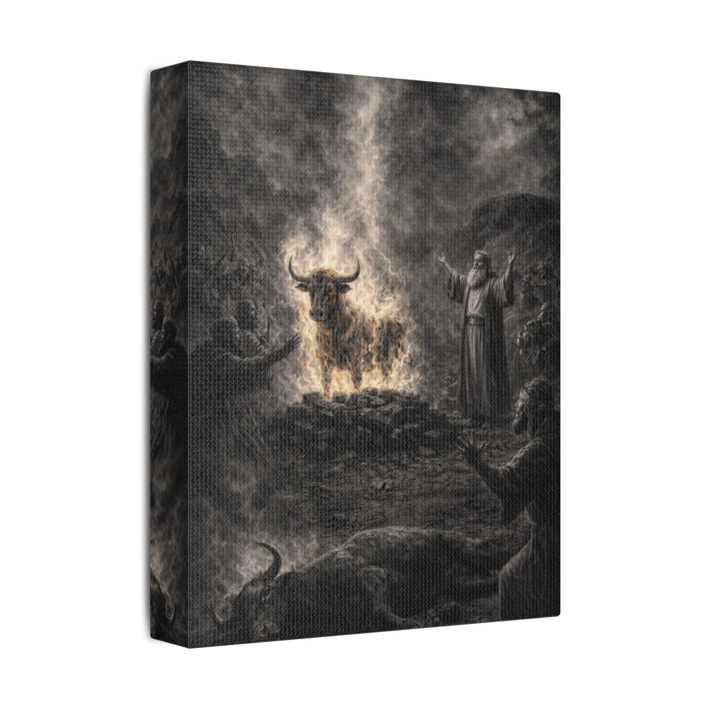 Elijah Calls Down Fire Canvas — Biblical Wall Art | Monochrome Edition