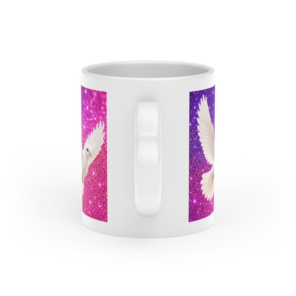 Peace Dove Heart Mug | Pink & Purple Sparkle Ceramic Coffee Mug | White Dove Gift