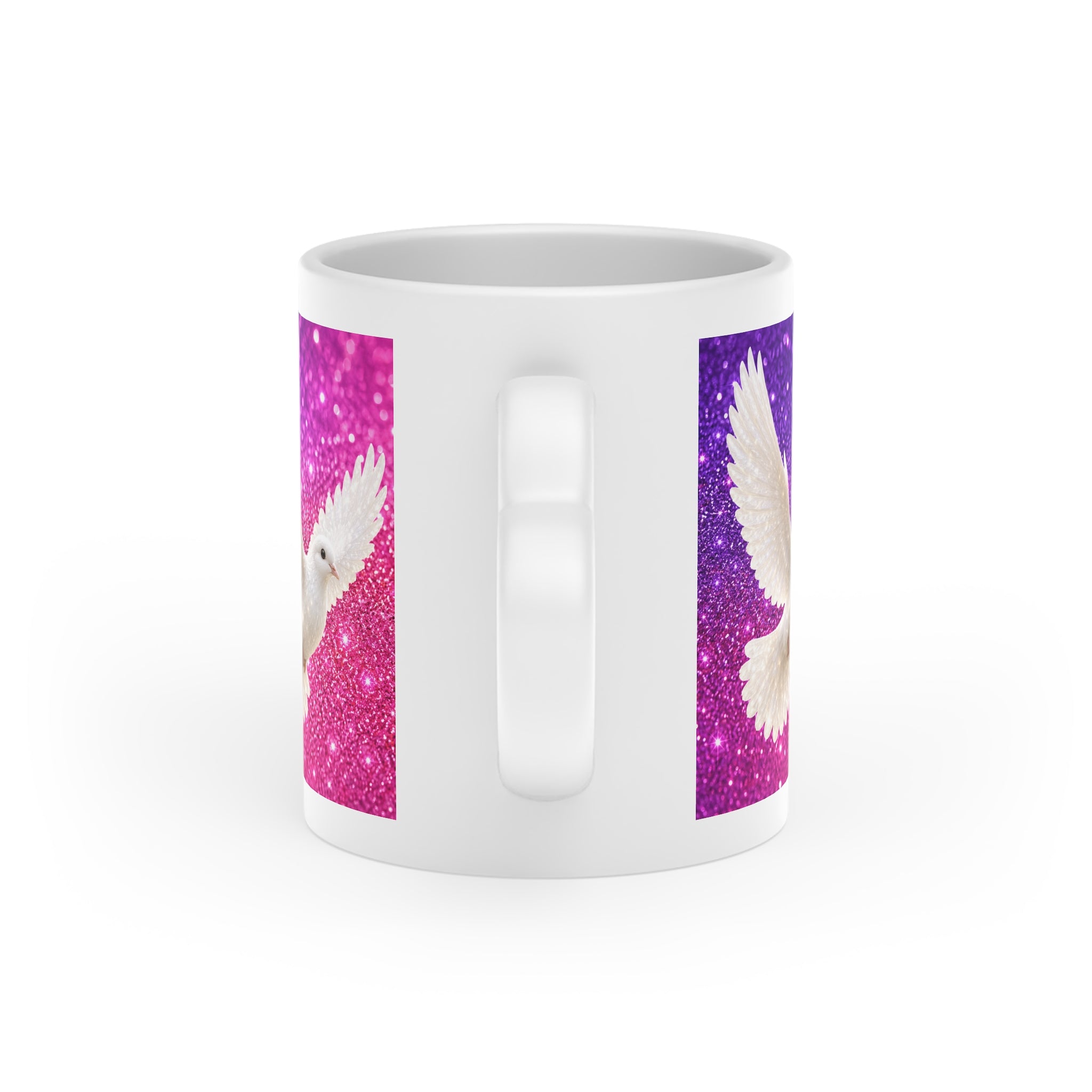 Peace Dove Heart Mug | Pink & Purple Sparkle Ceramic Coffee Mug | White Dove Gift