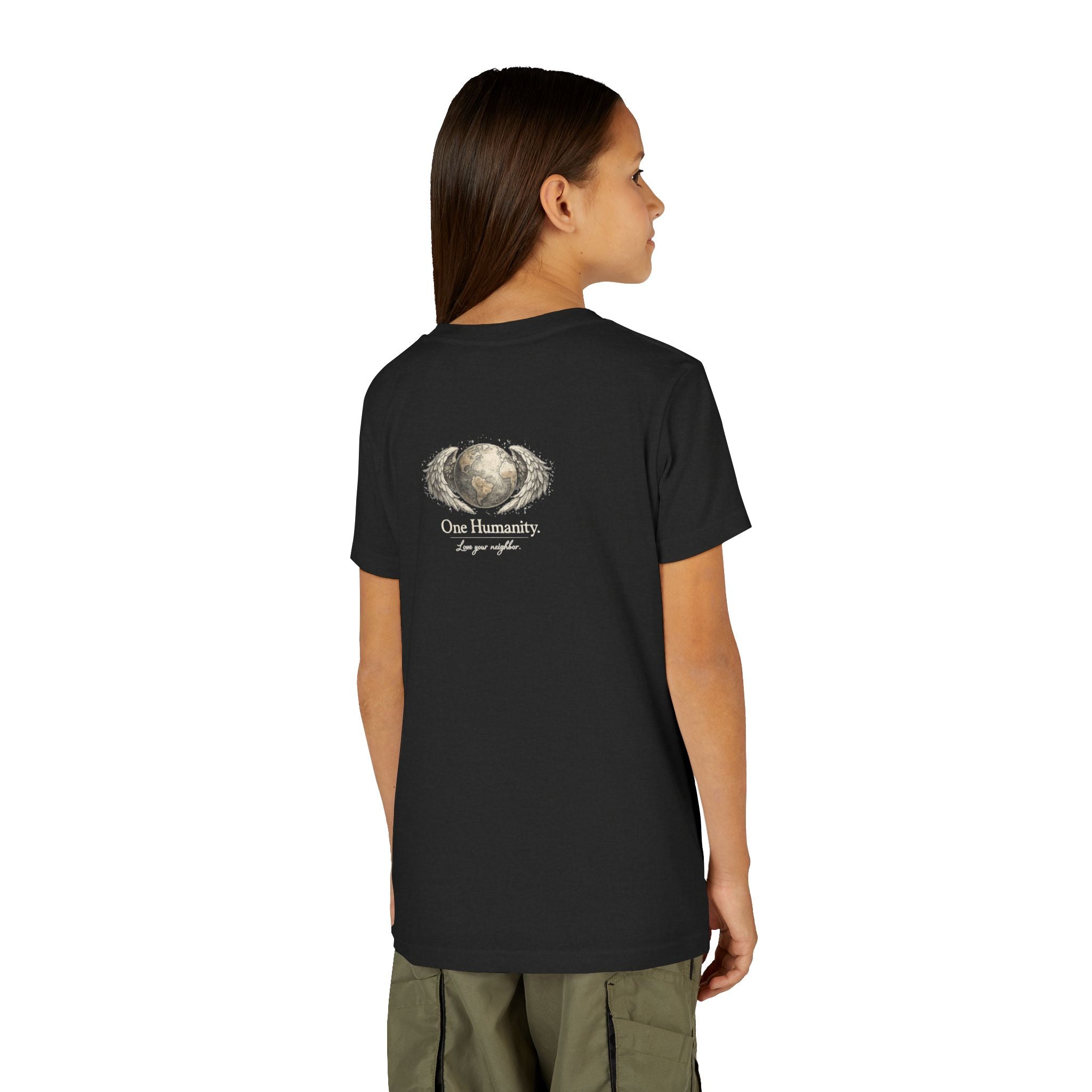 Youth “Quiet Kindness Changes Everything” Tee – Kids Inspirational T-Shirt with Earth & Friends Graphic