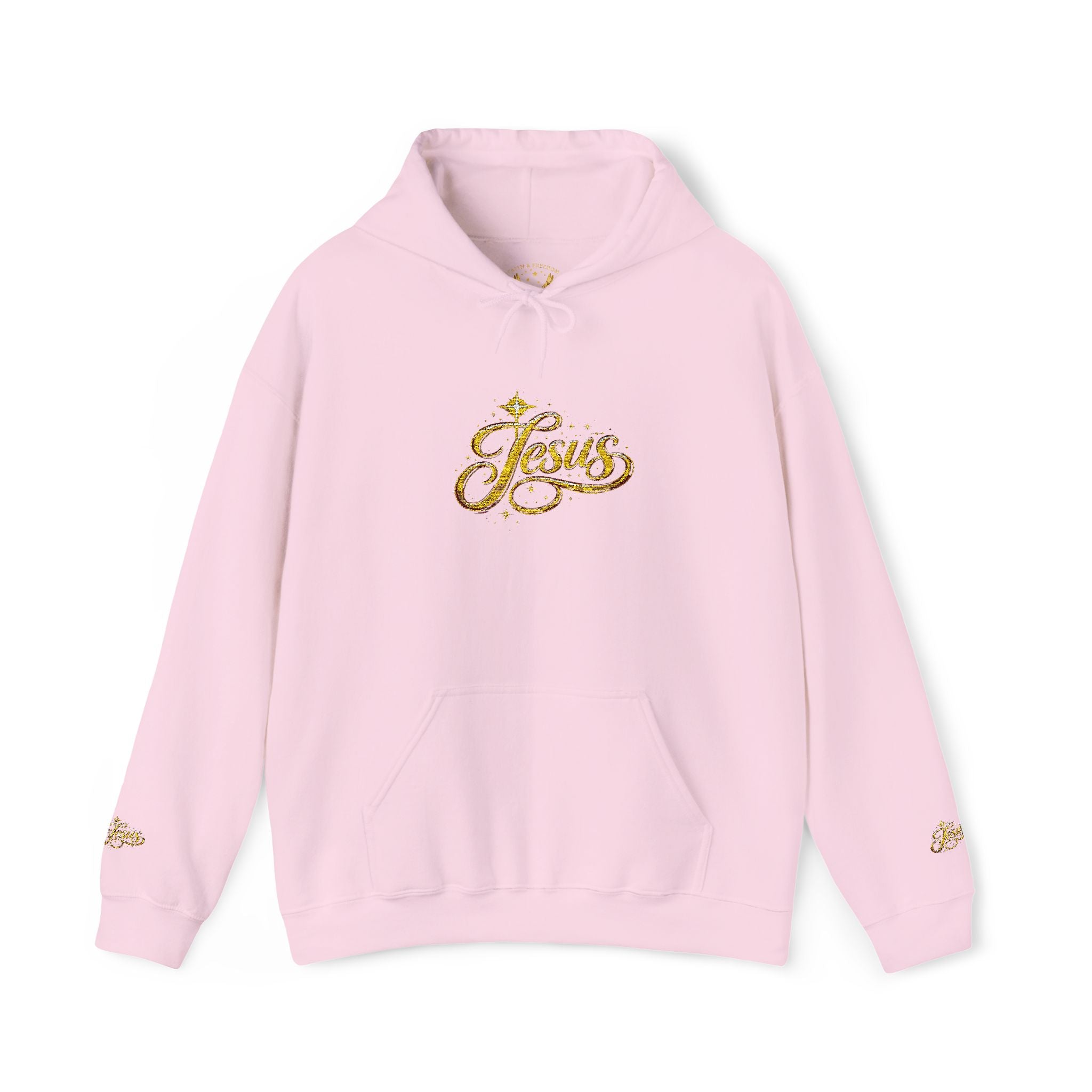Jesus Gold Script Hoodie – Sparkle Christian Faith Pullover | Inspirational Hoodie
