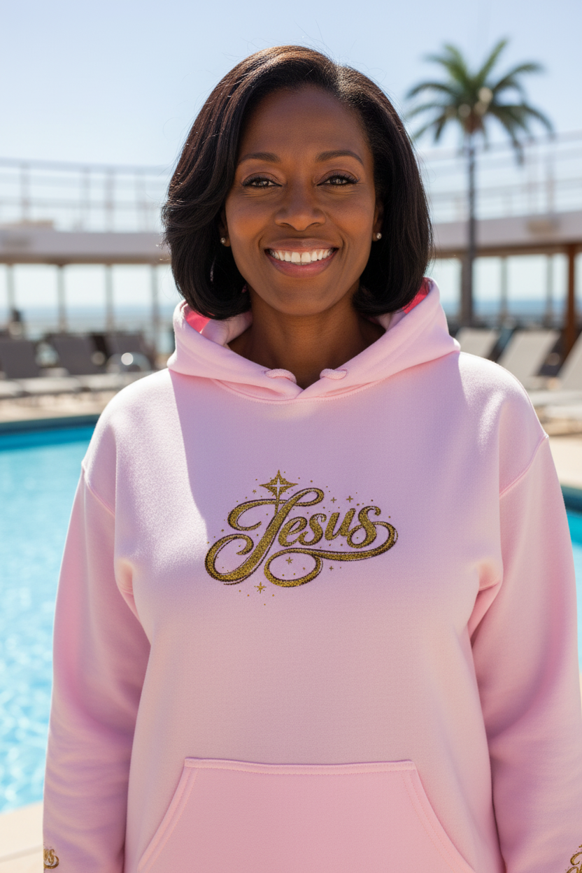 Jesus Gold Script Hoodie – Sparkle Christian Faith Pullover | Inspirational Hoodie