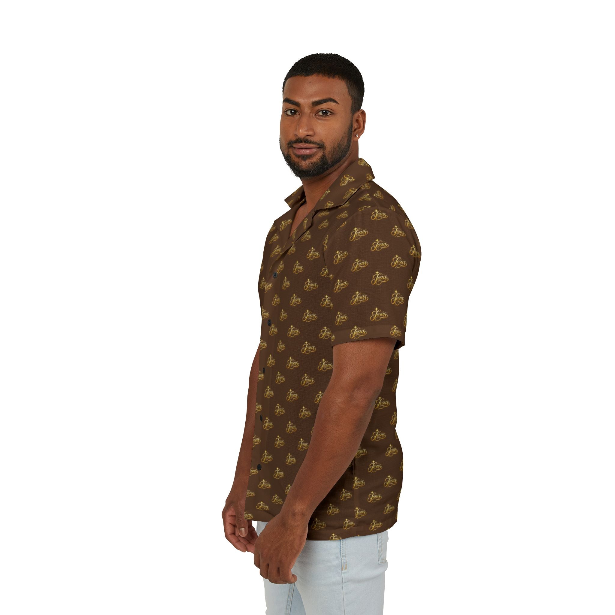 Jesus Brown Vintage Surf Hawaiian Shirt – Premium Christian Camp Button-Up | Retro Faith Beach Shirt