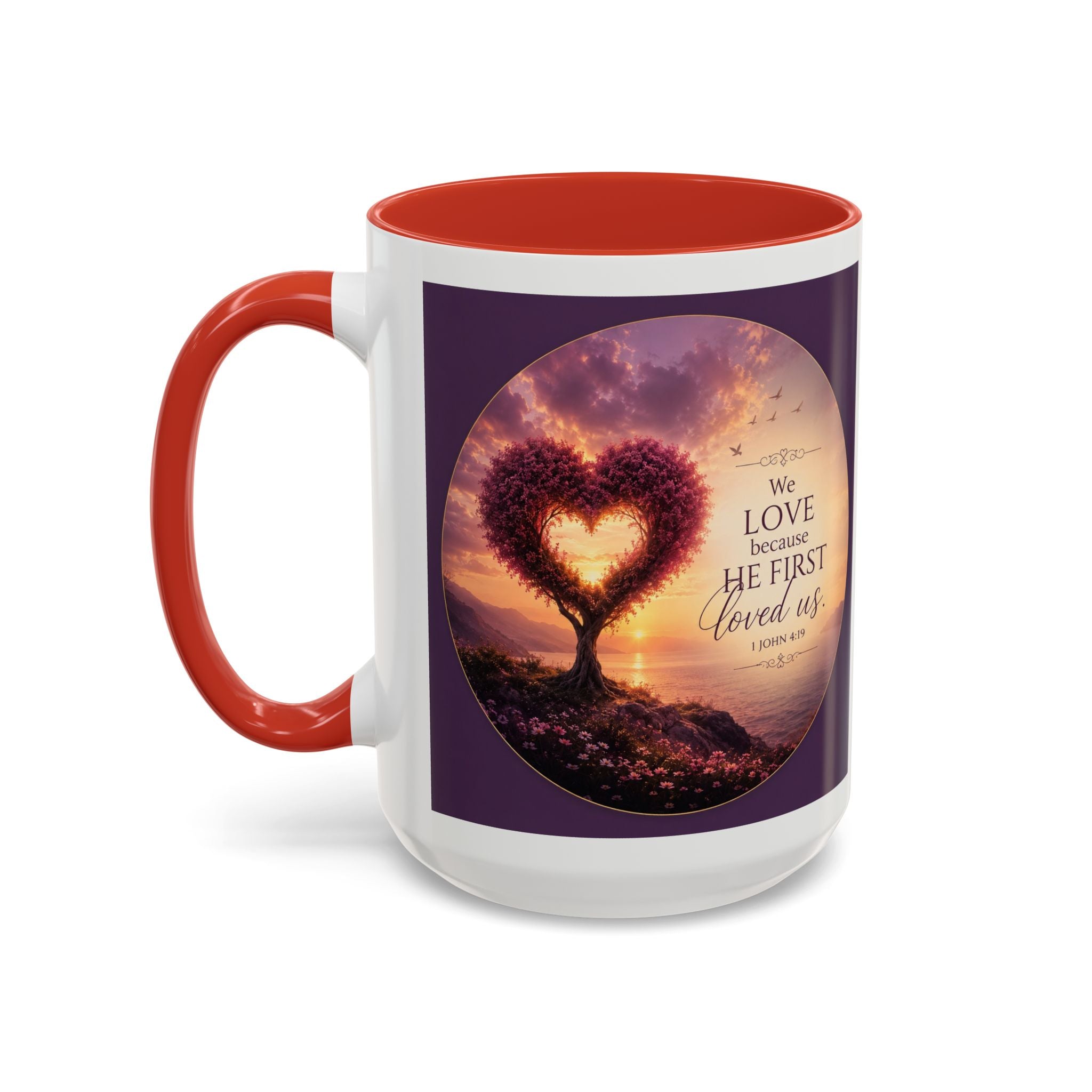 Heart Tree Coffee Mug | We Love Because He First Loved Us Mug | 1 John 4:19 Christian Gift