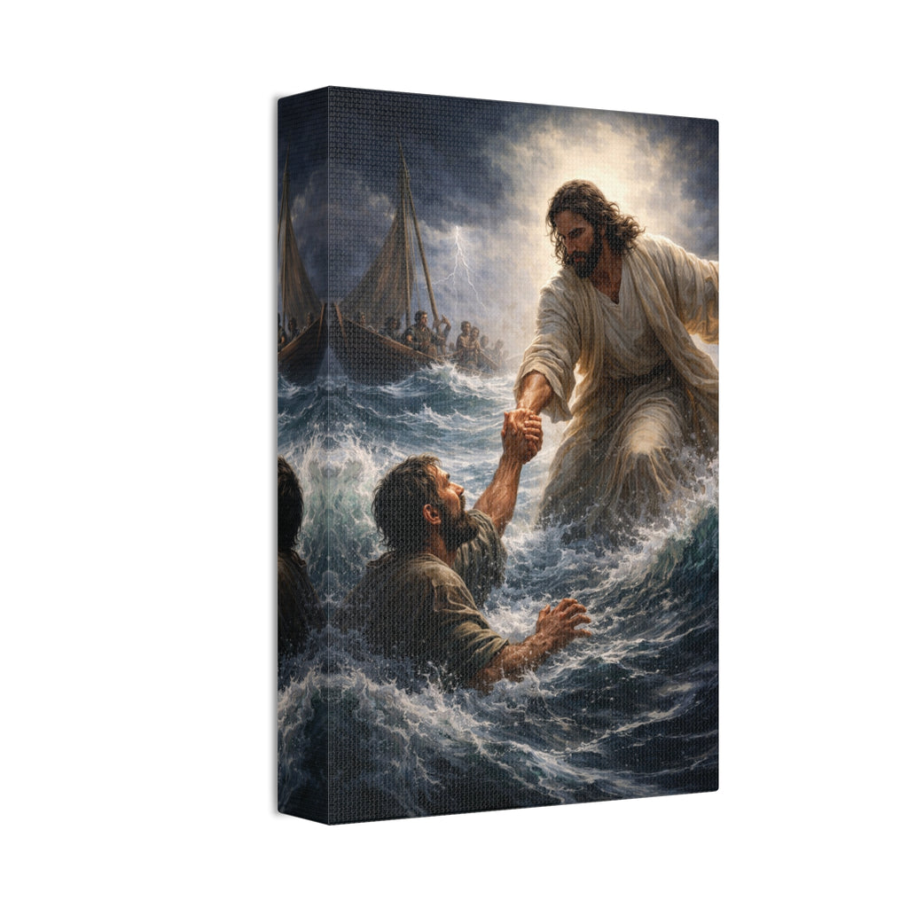 Jesus Saves Canvas Wall Art – Christian Faith Stretched Canvas | Inspirational Scripture Decor