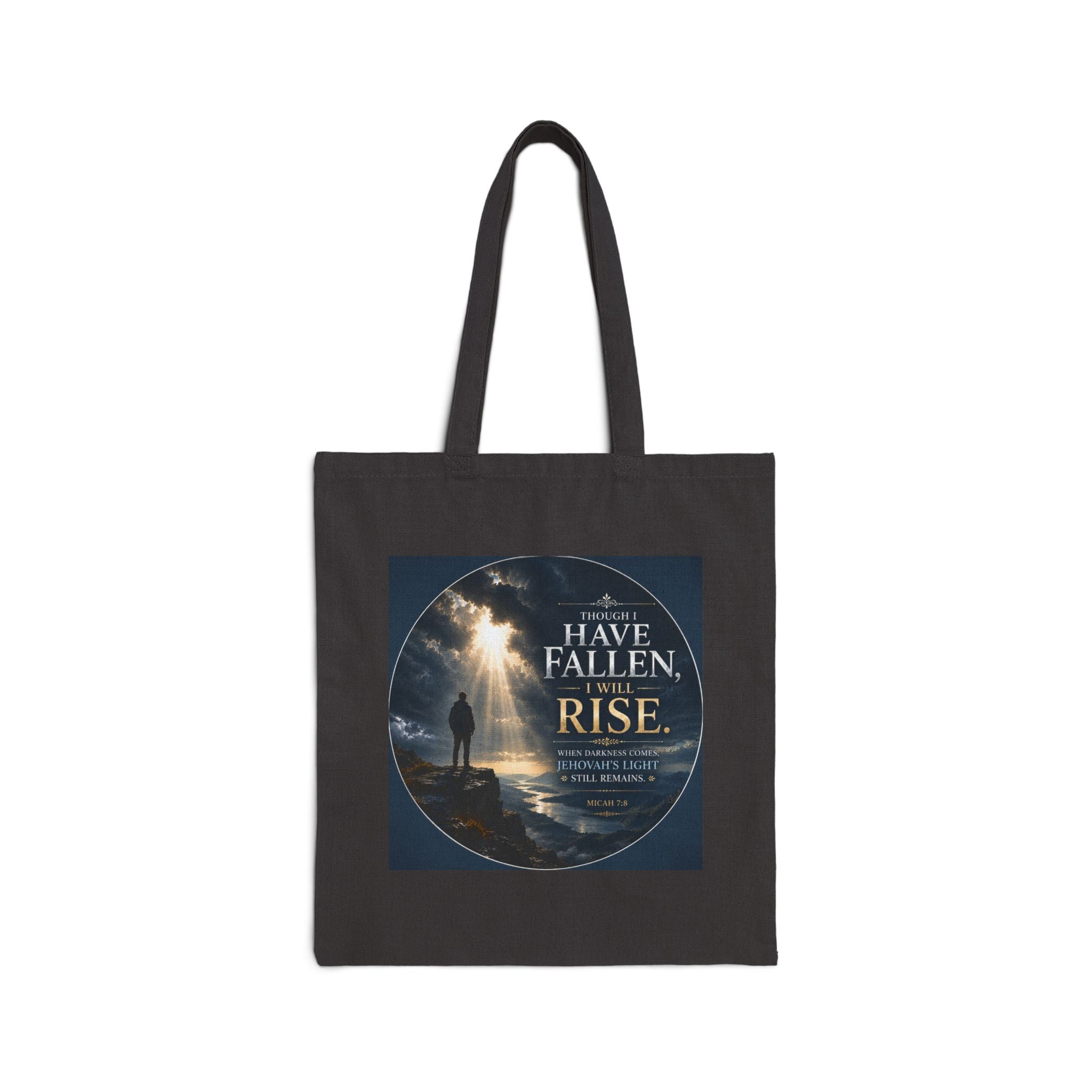 Though I Have Fallen, I Will Rise Tote Bag | Micah 7:8 Christian Canvas Tote