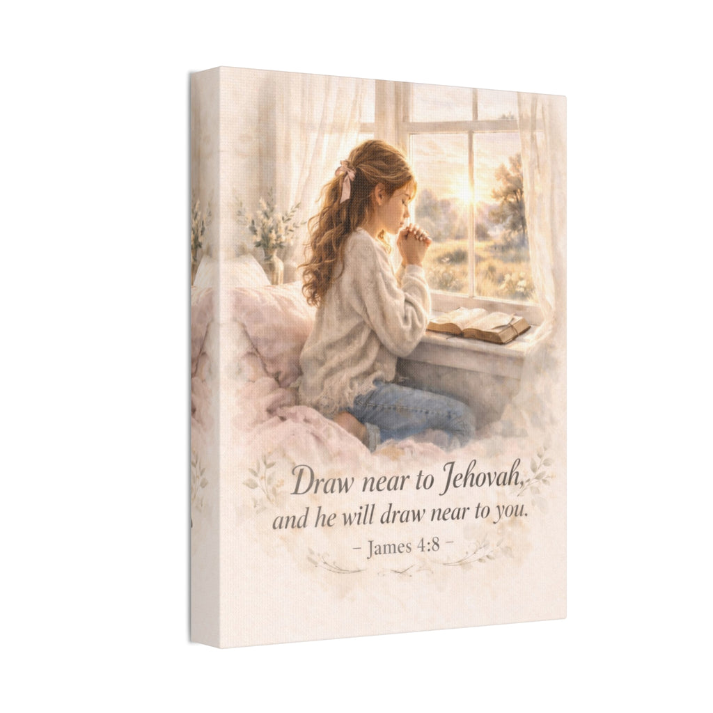 Draw Near to God Canvas Print – Christian Prayer Wall Art | James 4:8 Scripture