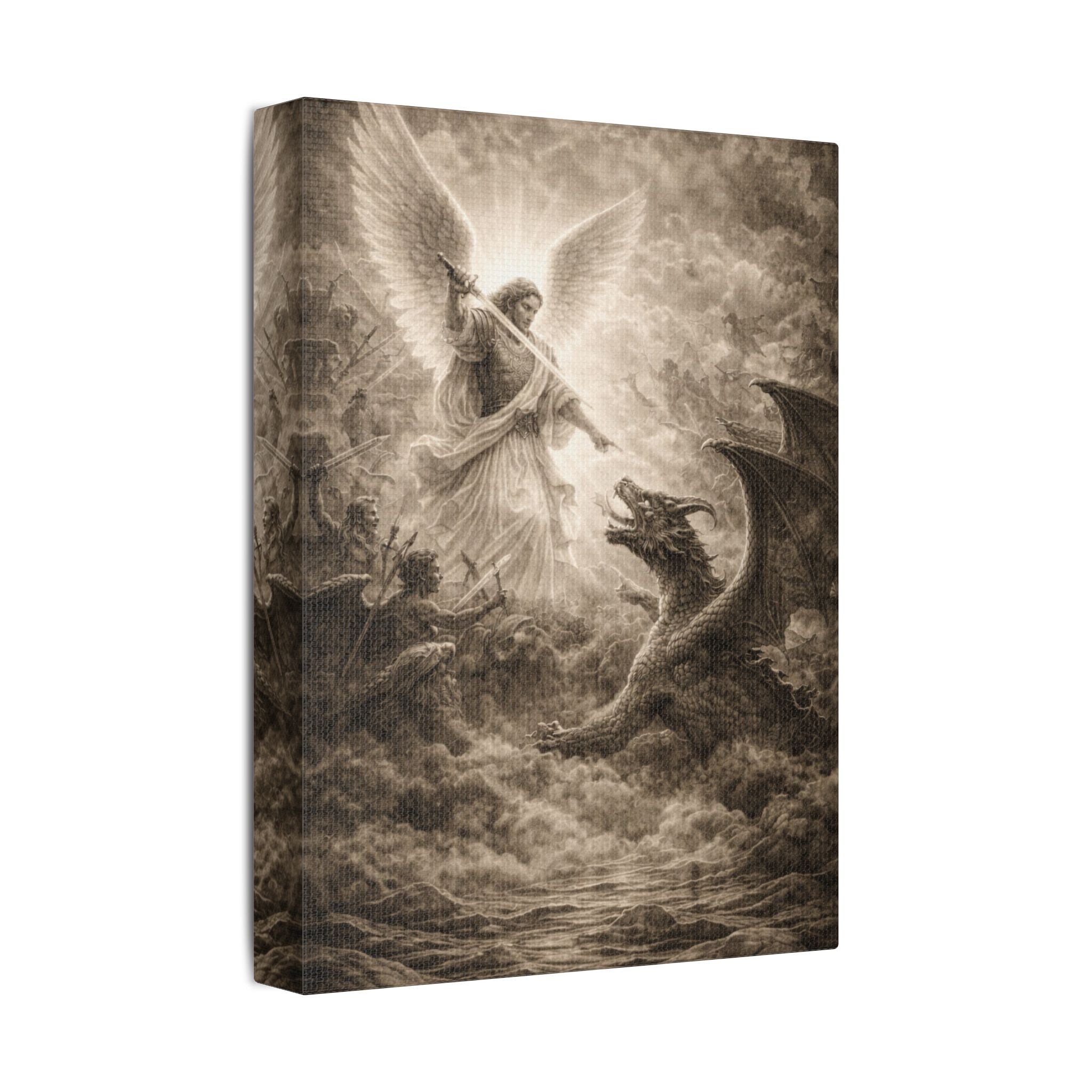 Michael the Archangel vs Dragon Canvas – Biblical Spiritual Warfare Wall Art