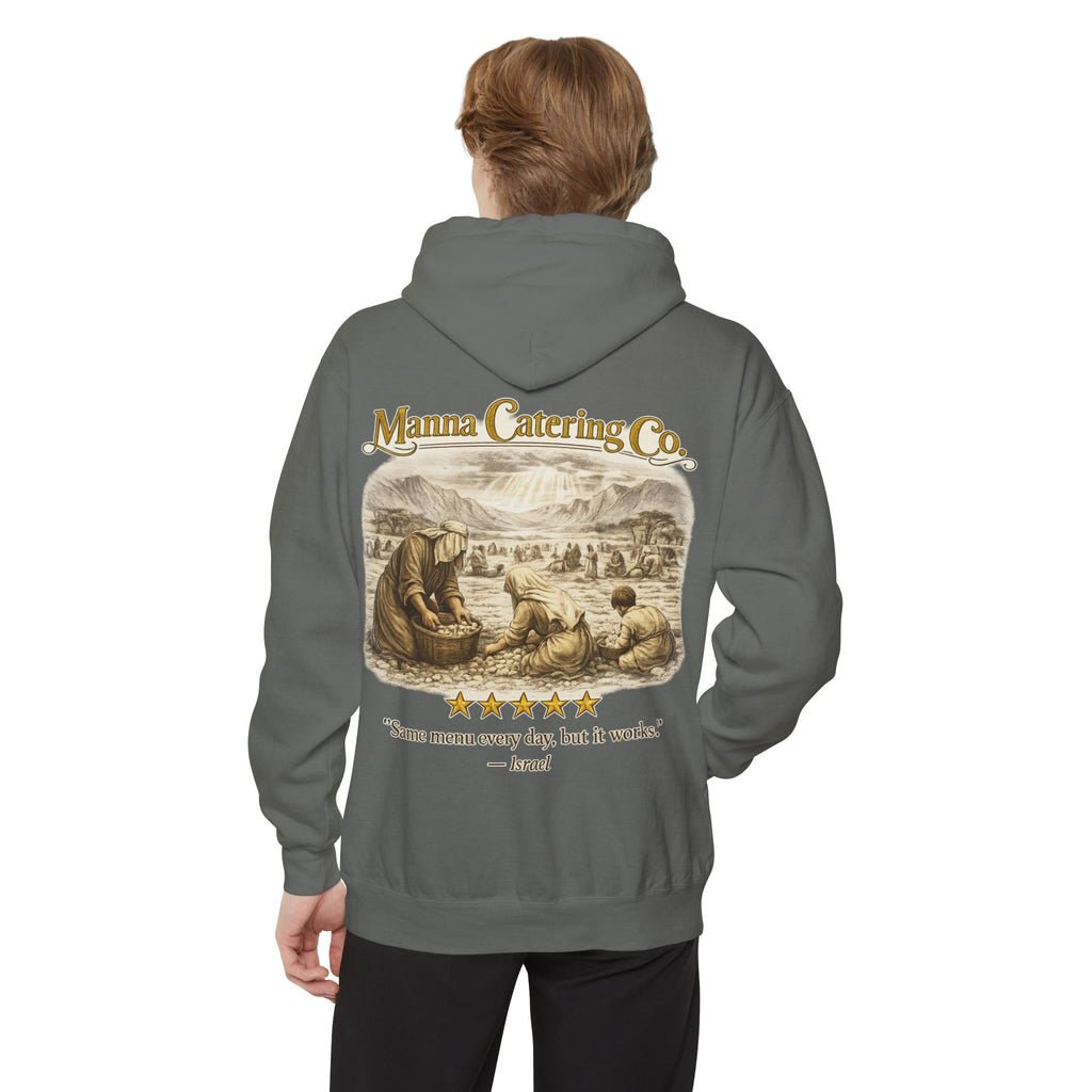 Manna Catering Co. – Hoodie | “Manna Review” Vintage Graphic – Five-Star Faith Series