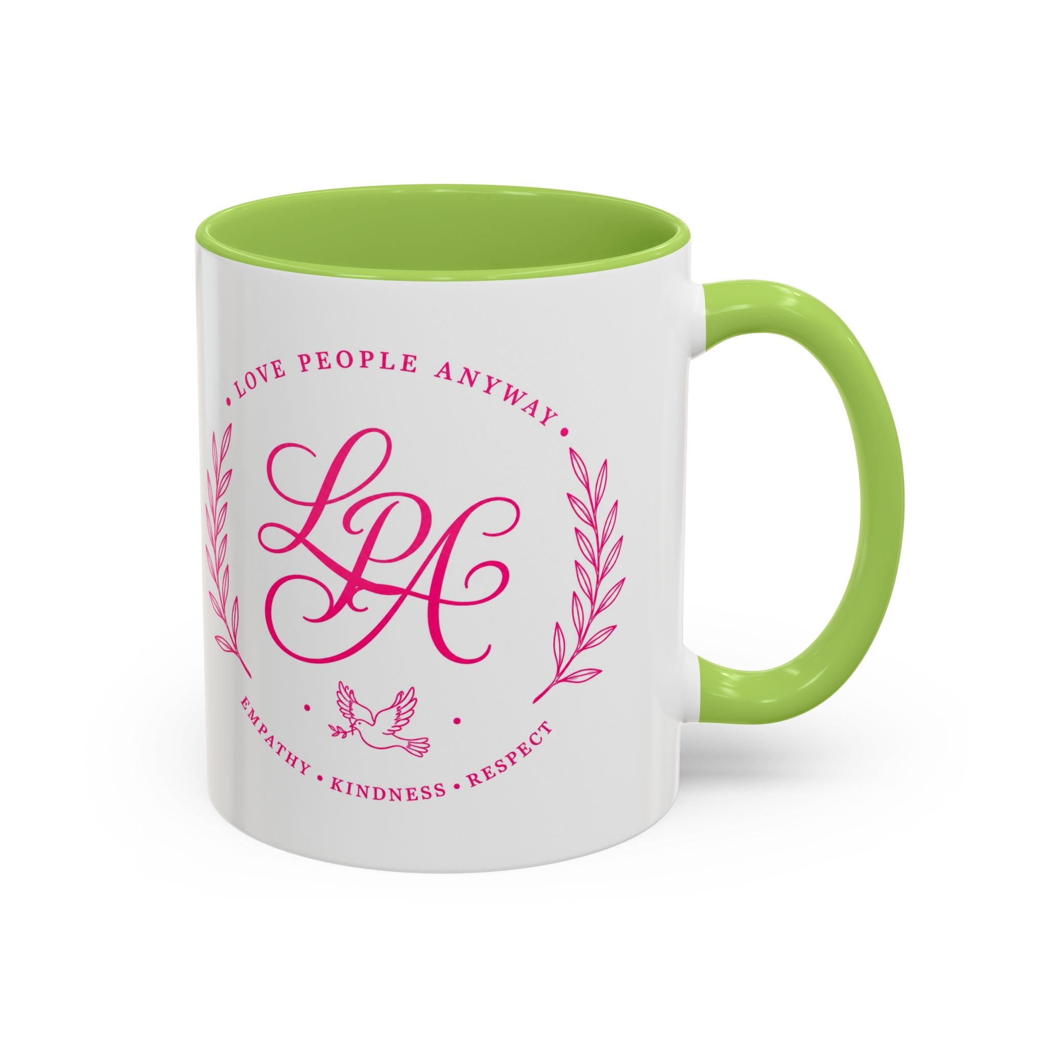 Love People Anyway Coffee Mug | Inspirational Pink Monogram Mug | Faith Freedom Creations