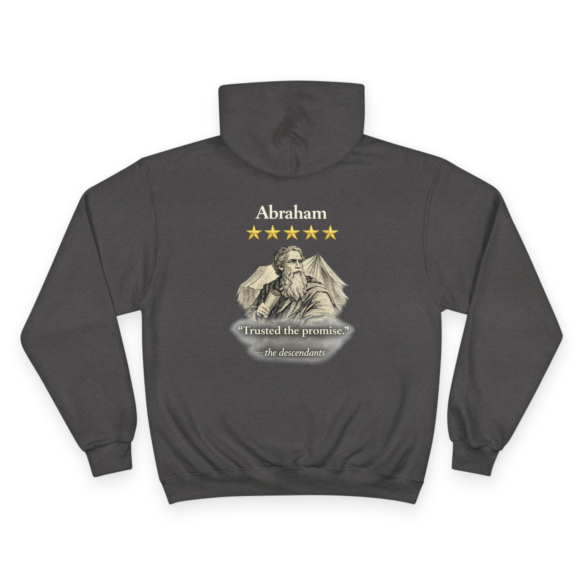 Abraham – Champion Hoodie | “I Trusted the Promise” Vintage Graphic – Five-Star Faith Series