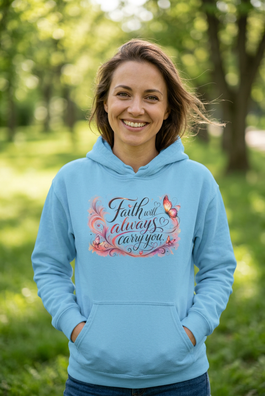 Faith Will Always Carry You Hoodie | Butterfly Christian Inspirational Pullover