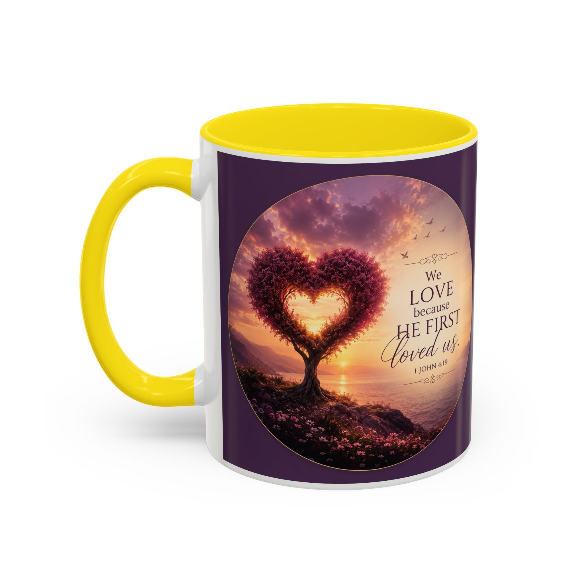 Heart Tree Coffee Mug | We Love Because He First Loved Us Mug | 1 John 4:19 Christian Gift