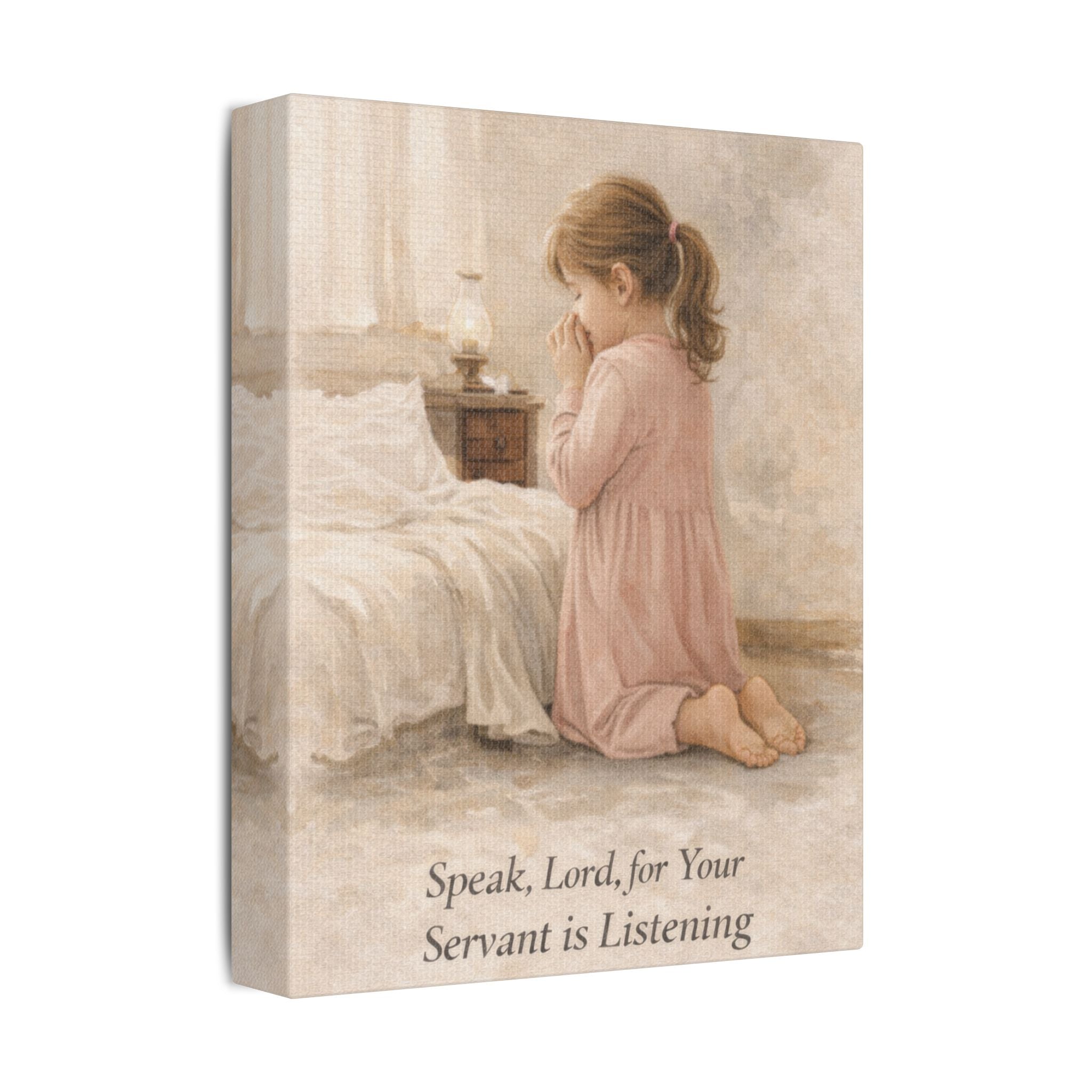 Speak, Lord Canvas — Prayerful Girl, 1 Samuel 3:10 Christian Art