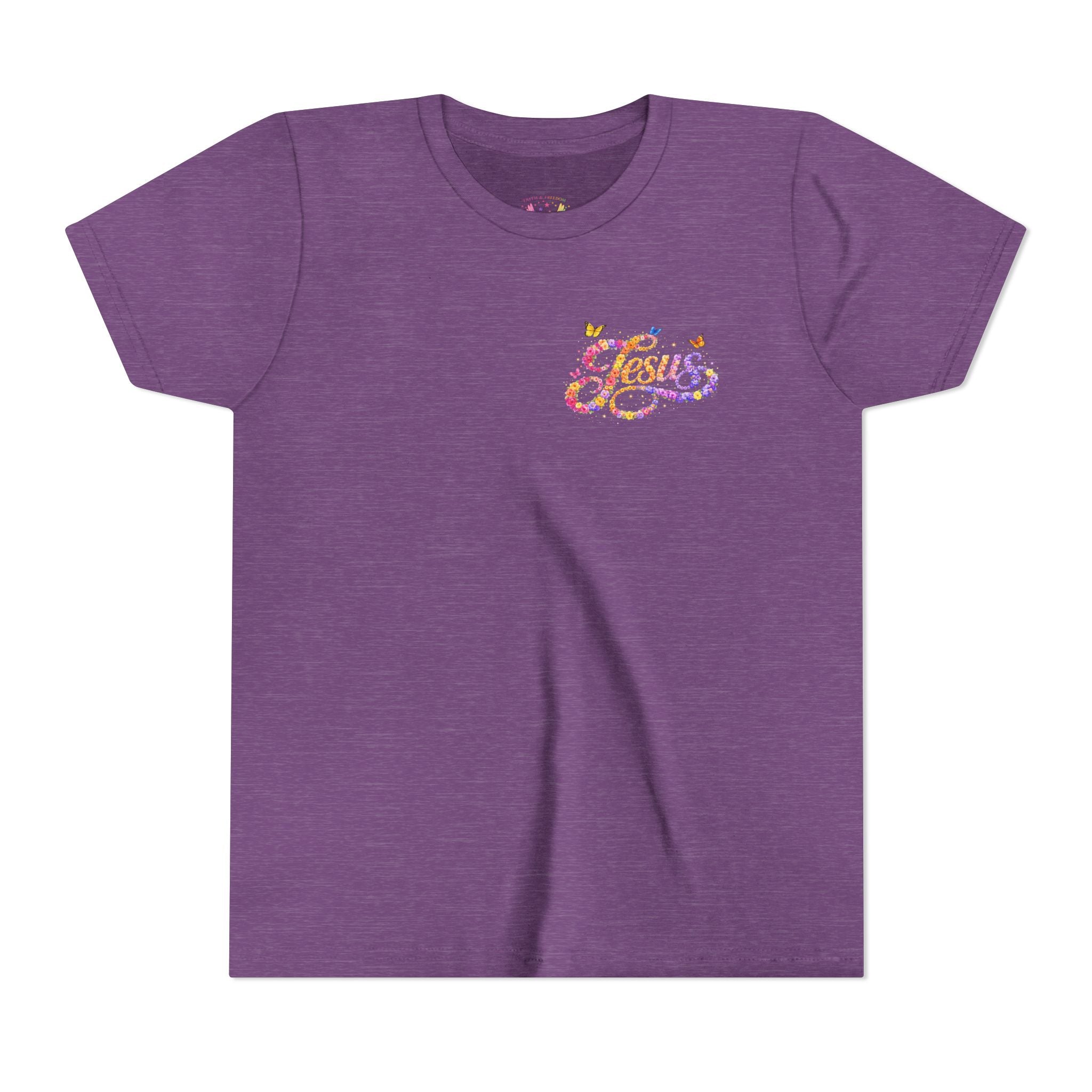 Youth Jesus Floral Script T-Shirt – Butterfly Christian Kids Tee | Faith Youth Shirt