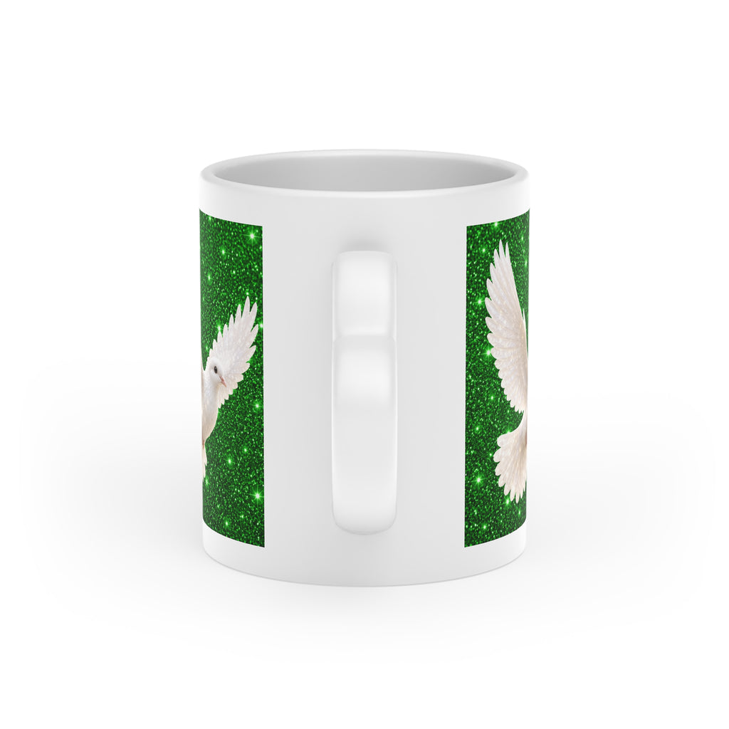 Peace Dove Heart Mug | Green Sparkle Ceramic Coffee Mug | White Dove Christian Gift
