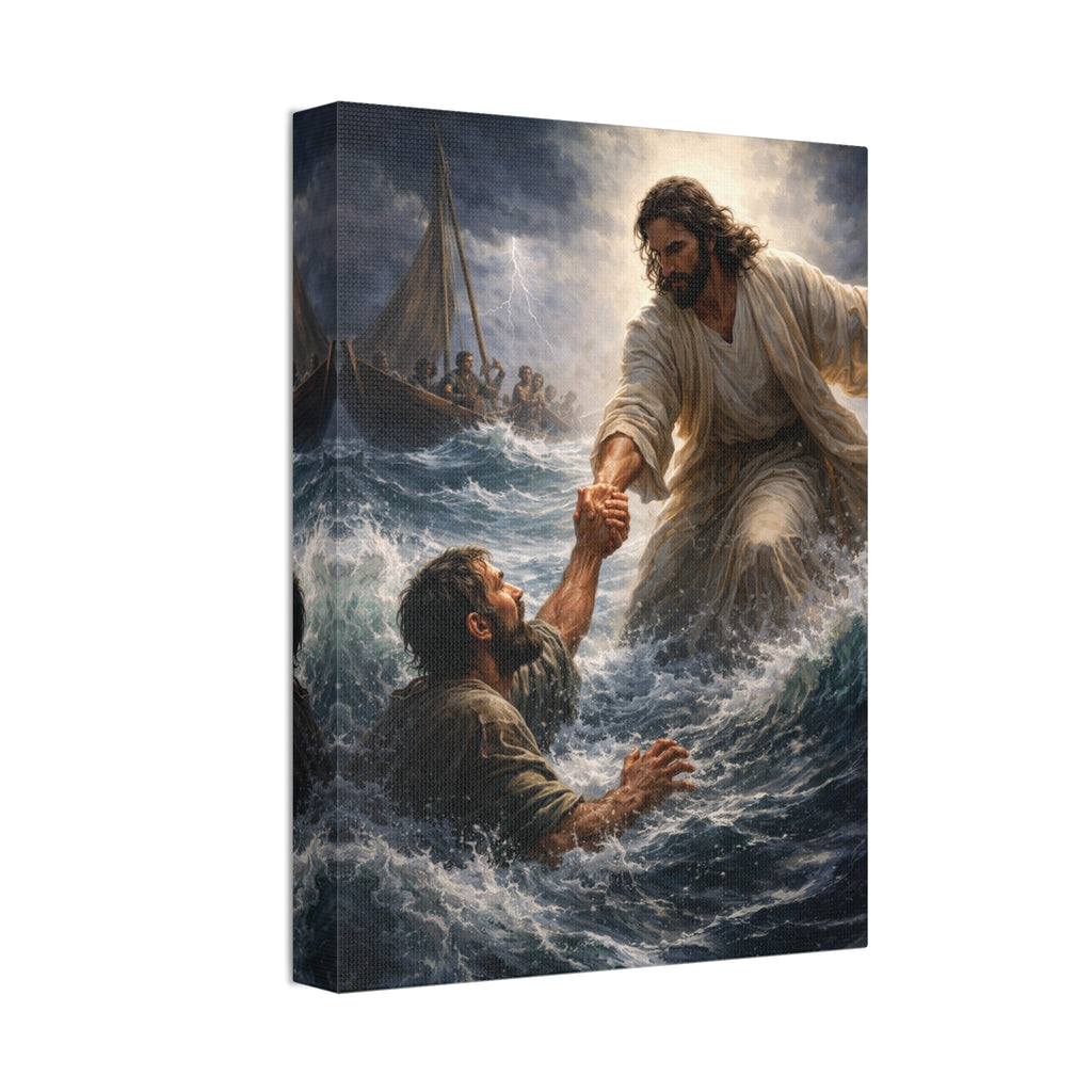 Jesus Saves Canvas Wall Art – Christian Faith Stretched Canvas | Inspirational Scripture Decor