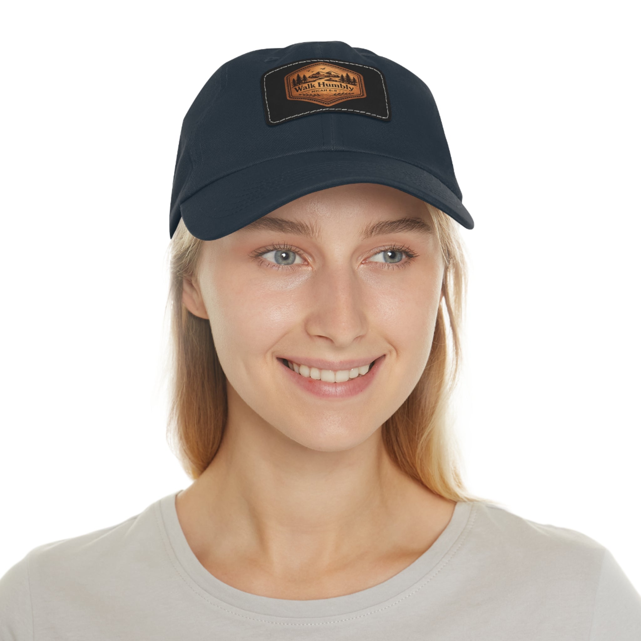 Walk Humbly Leather Patch Dad Hat | Micah 6:8 Christian Outdoor Cap | Faith Freedom Creations