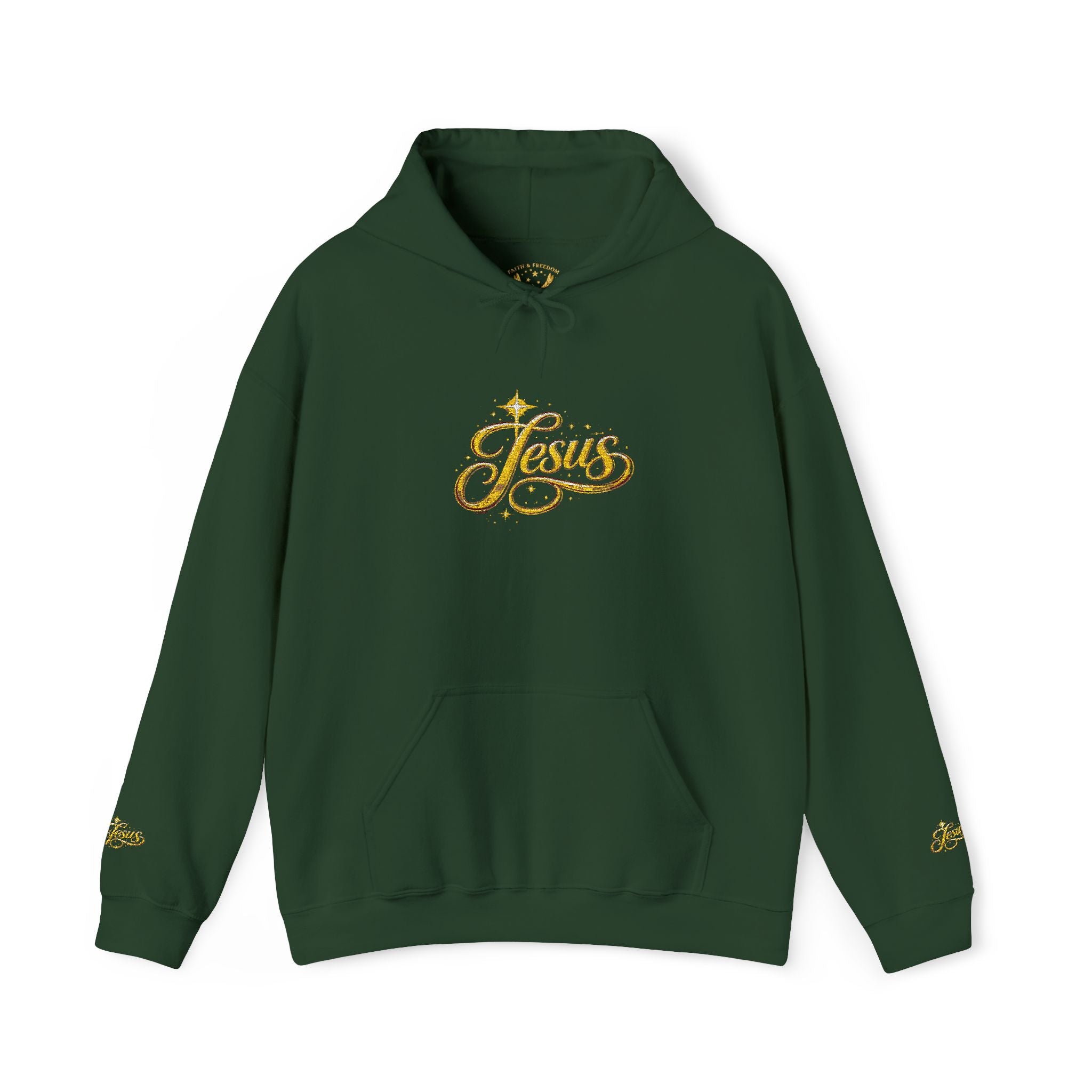 Jesus Gold Script Hoodie – Sparkle Christian Faith Pullover | Inspirational Hoodie