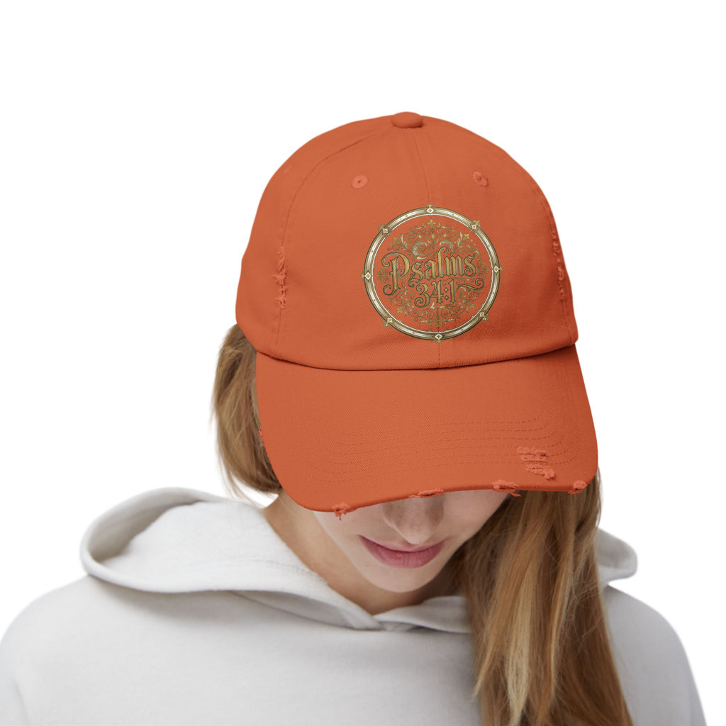 Distressed Black Cap – Psalm 23:1 Vintage Gold Emblem Hat | Faith & Freedom Creations