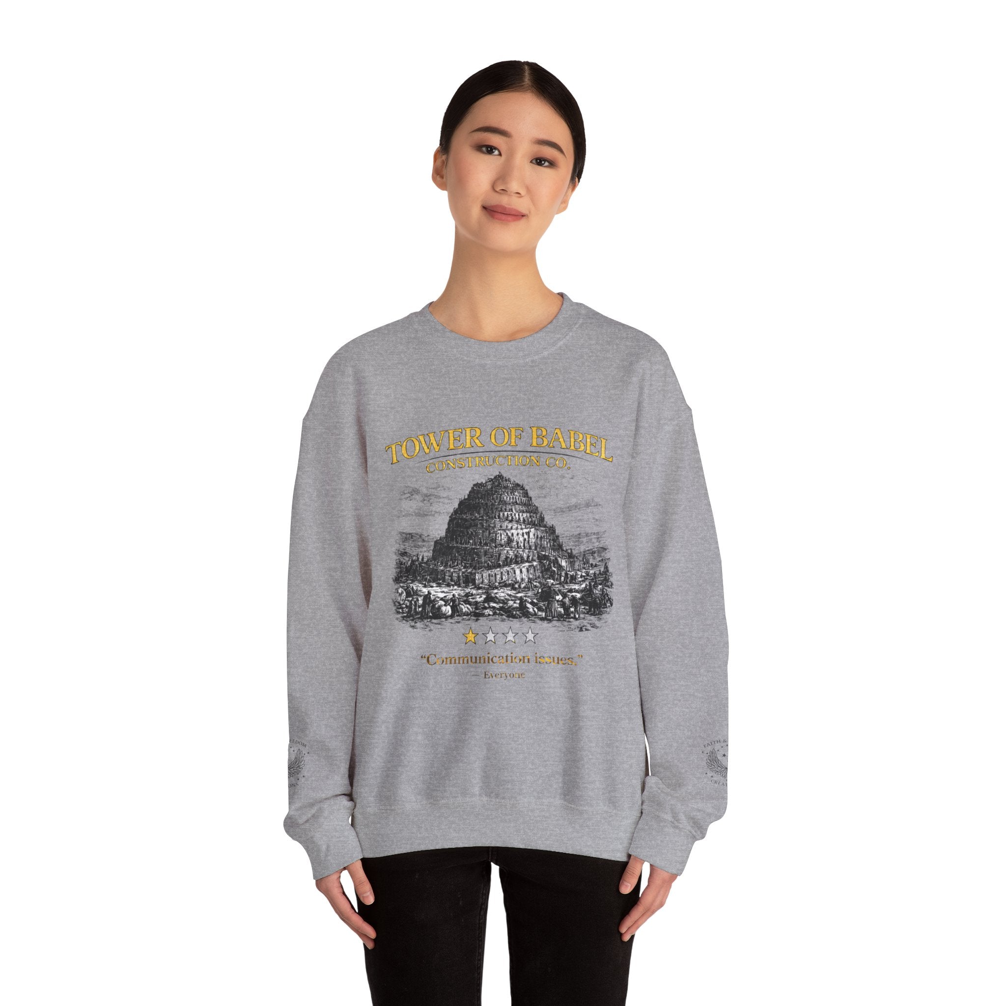 Tower of Babel – Crewneck Sweatshirt | “Review” Vintage Graphic – Five-Star Faith Series
