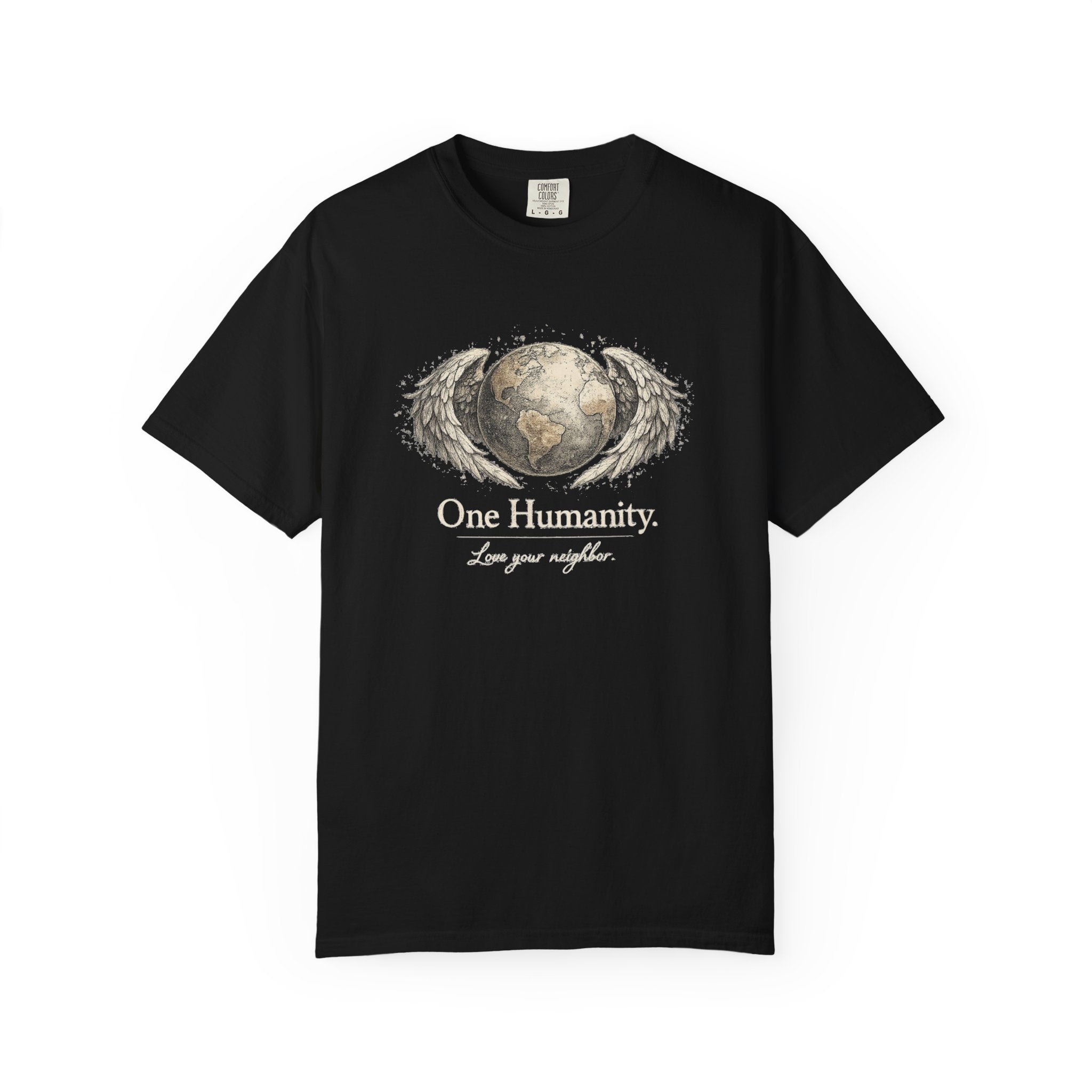 One Humanity T-Shirt – “One Humanity. Love Your Neighbor.” Earth Wings Graphic Tee