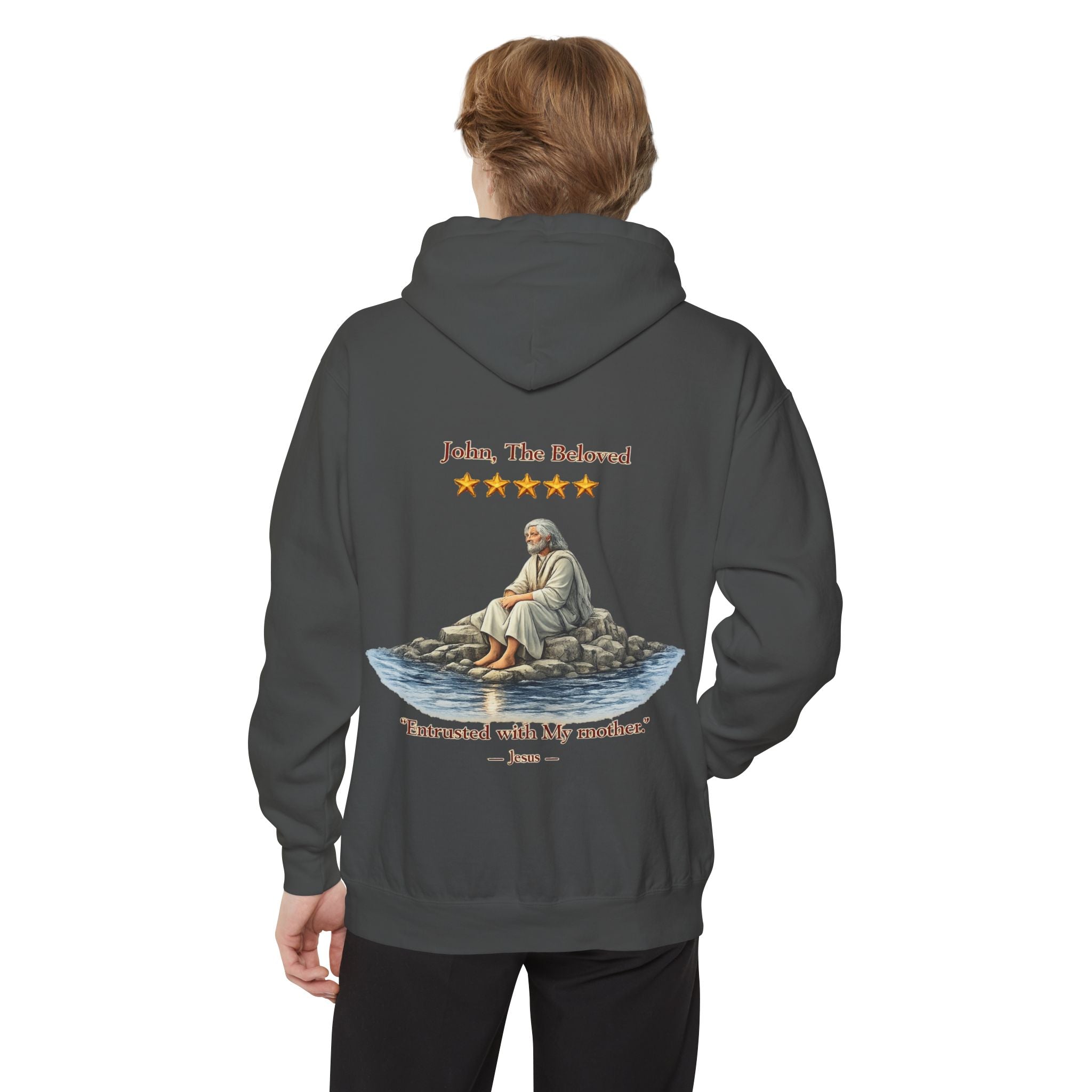 "John The Beloved Review, by Jesus"Hoodie — Illustrated Religious Graphic Pullover-⭐ Five-Star Faith Series⭐