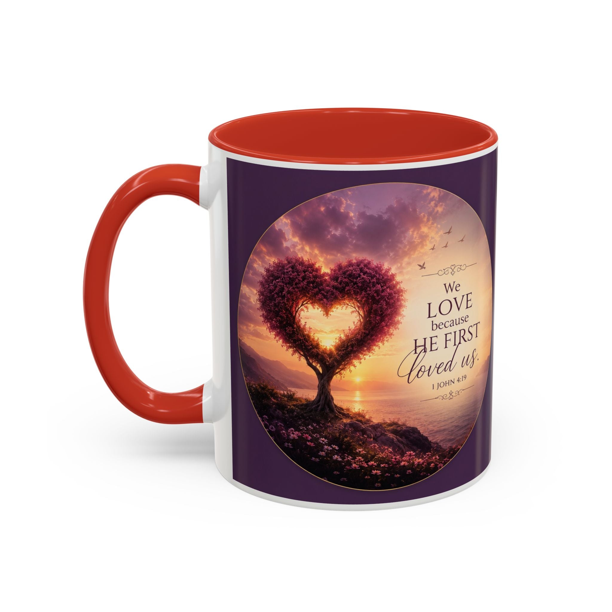 Heart Tree Coffee Mug | We Love Because He First Loved Us Mug | 1 John 4:19 Christian Gift