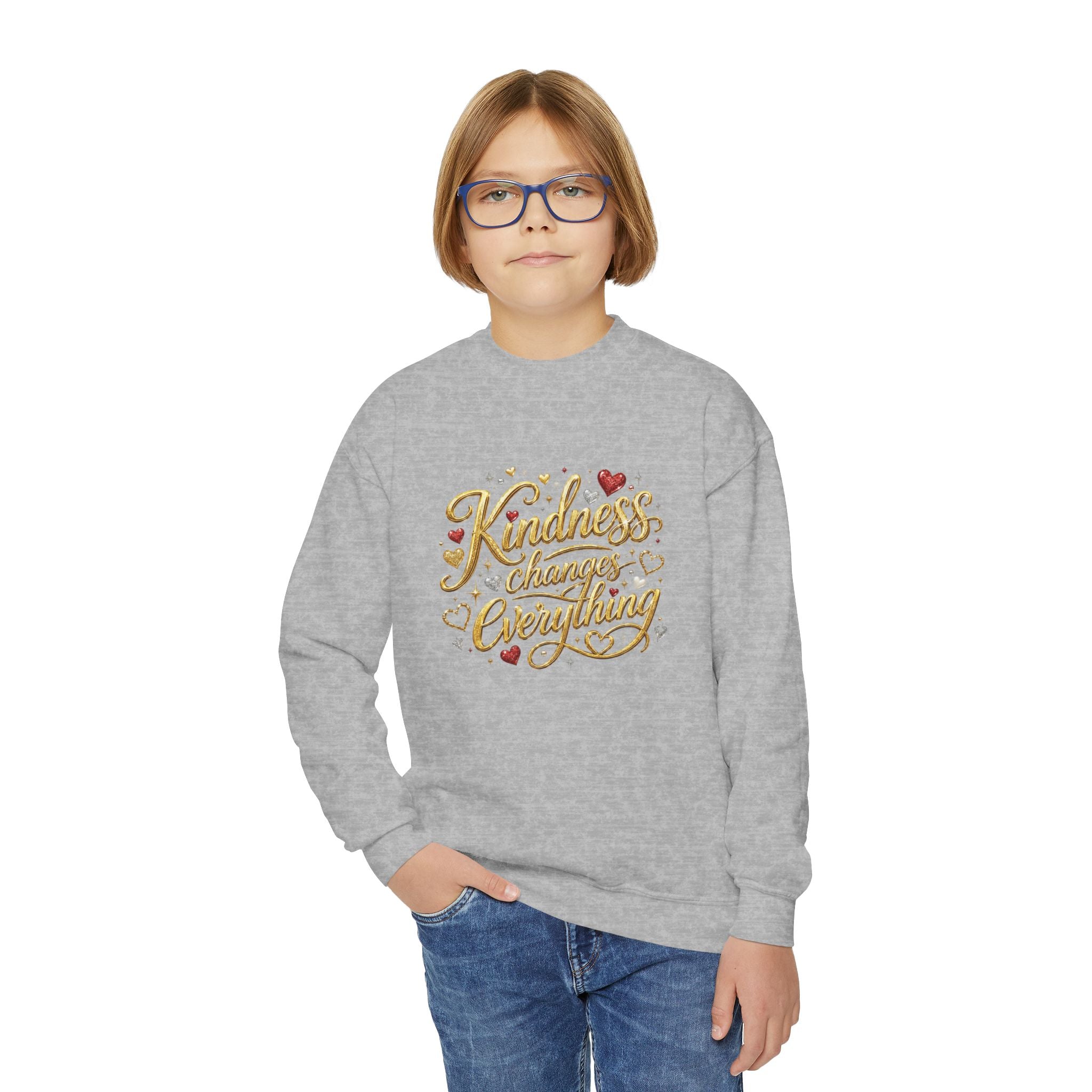 Kindness Changes Everything Youth Crewneck Sweatshirt – Inspirational Kids Pullove