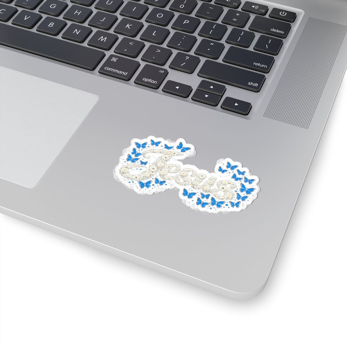 Jesus Floral Script Sticker – Blue Butterfly Christian Decal | Faith Laptop & Journal Sticker