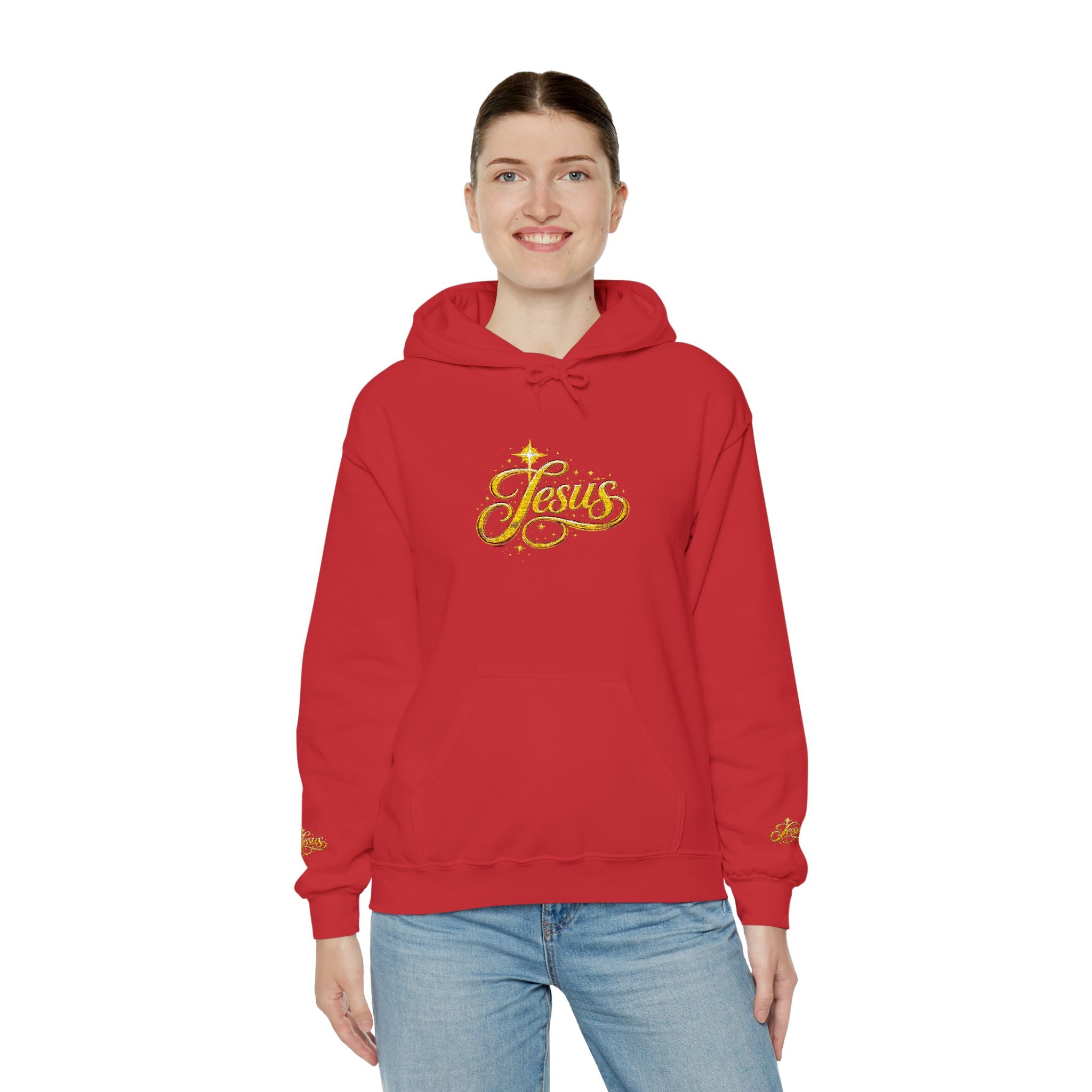 Jesus Gold Script Hoodie – Sparkle Christian Faith Pullover | Inspirational Hoodie