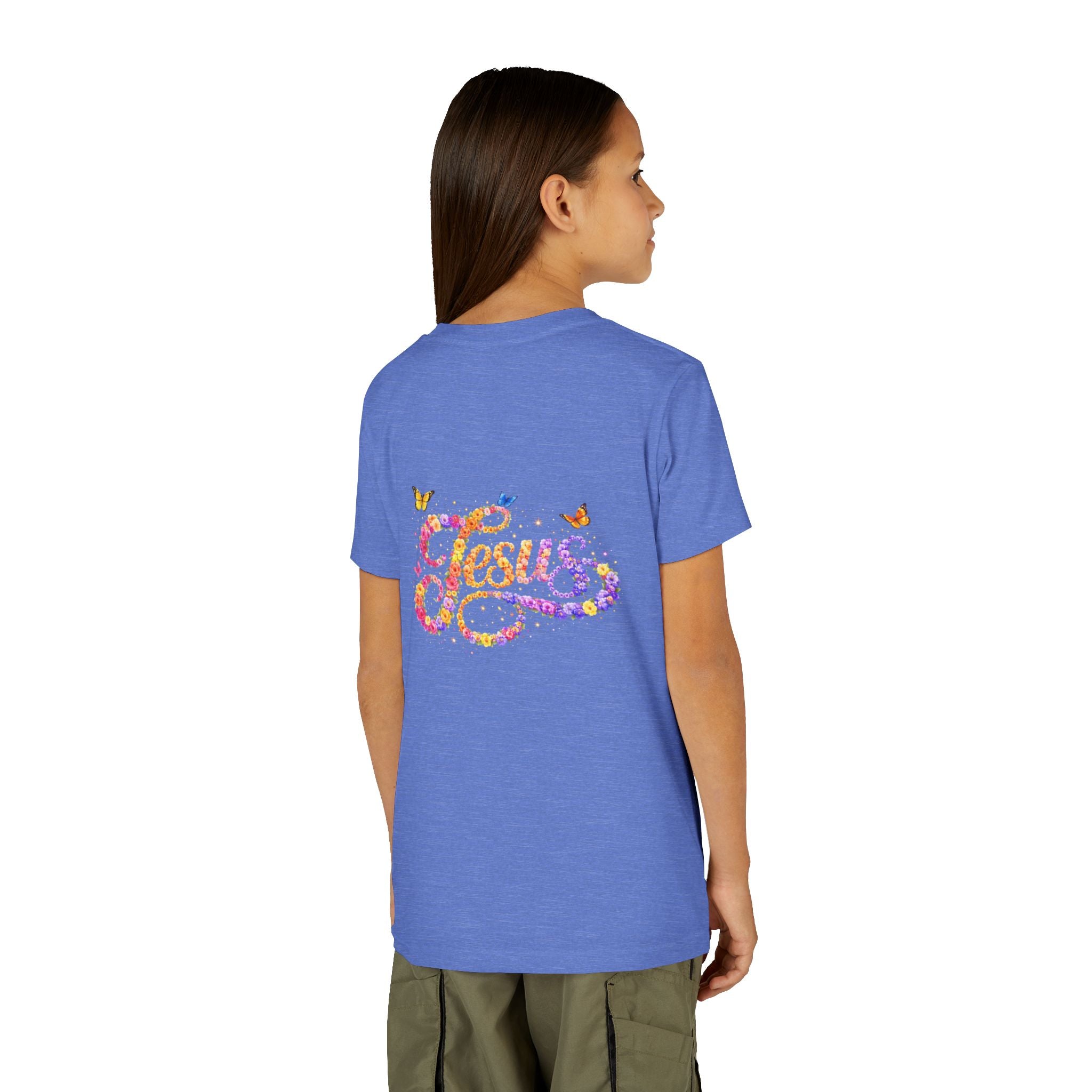 Youth Jesus Floral Script T-Shirt – Butterfly Christian Kids Tee | Faith Youth Shirt