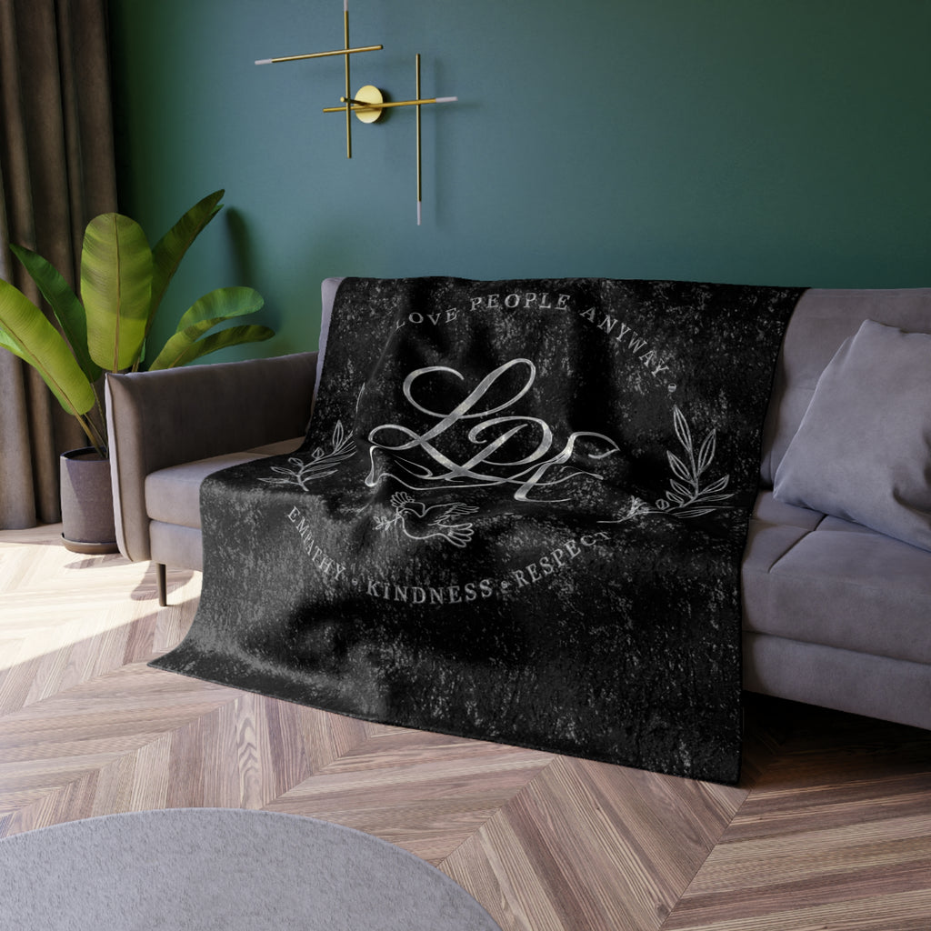 Crushed Velvet Blanket — Vintage Monogram 'Love People Anyway' Throw