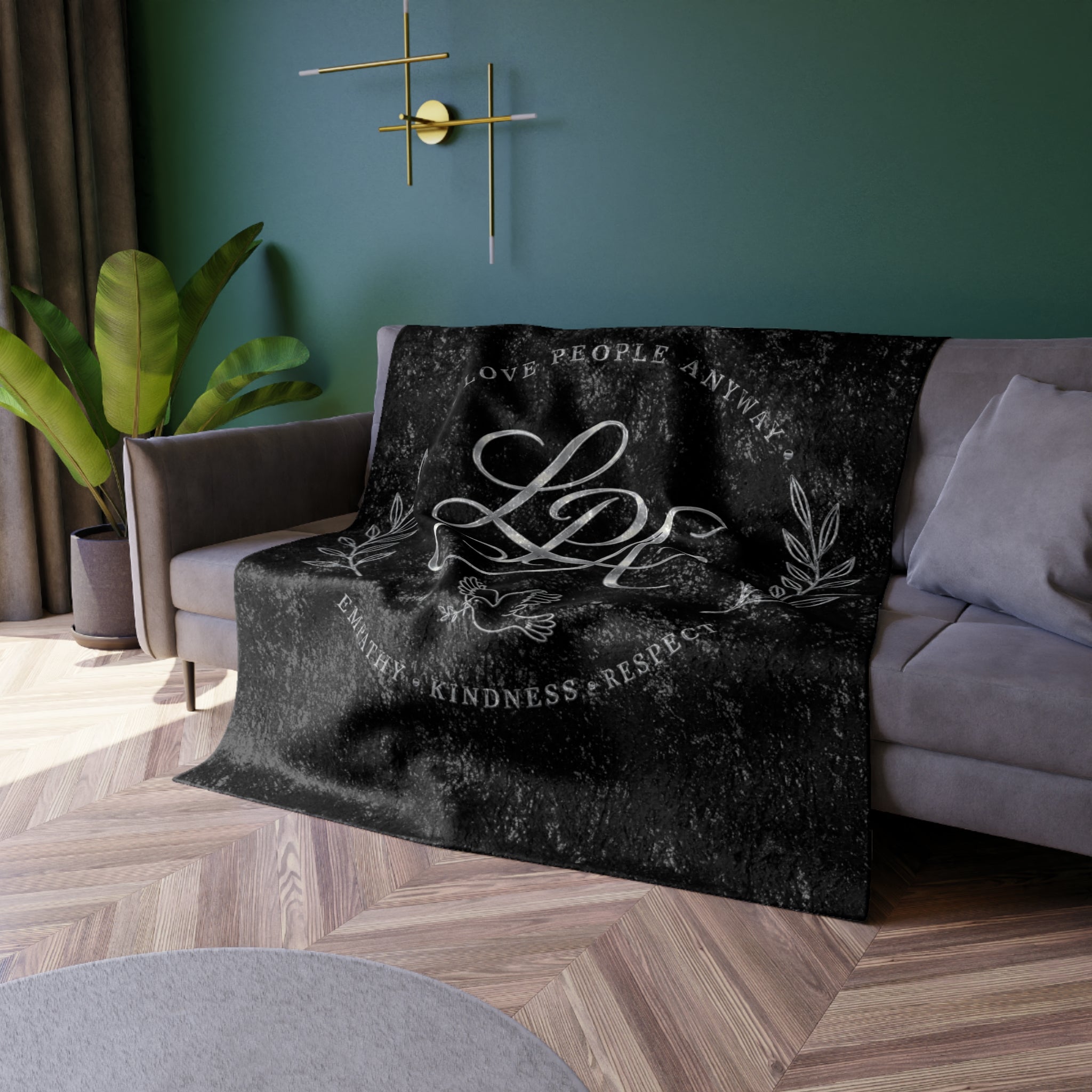 Crushed Velvet Blanket — Vintage Monogram 'Love People Anyway' Throw