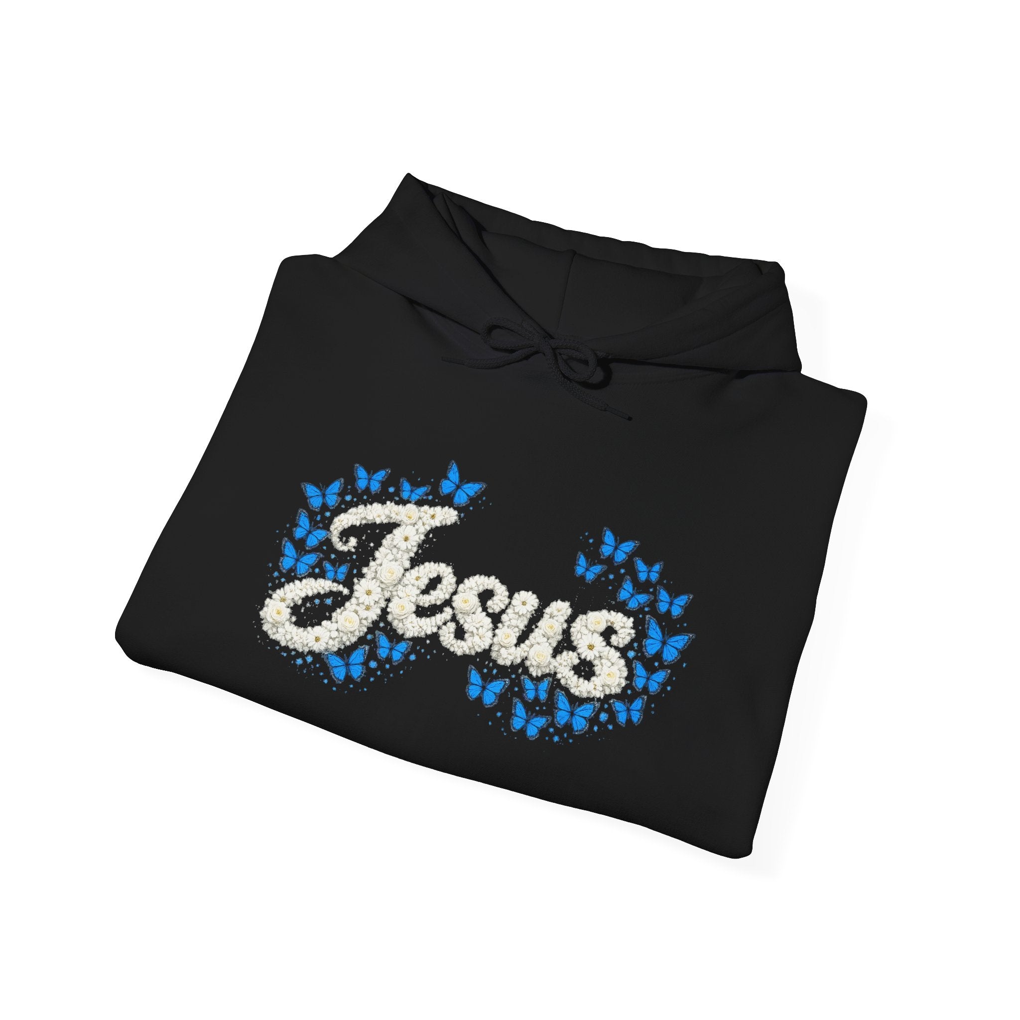 Butterfly Blossoms Hoodie — "Jesus" Floral Script Pullover
