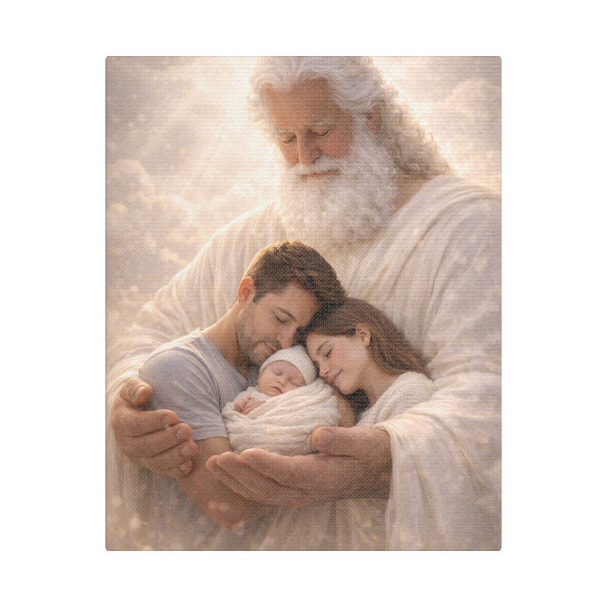 Safely in His Hands Canvas — 'Family' Sleeping in God's Embrace Wall Art