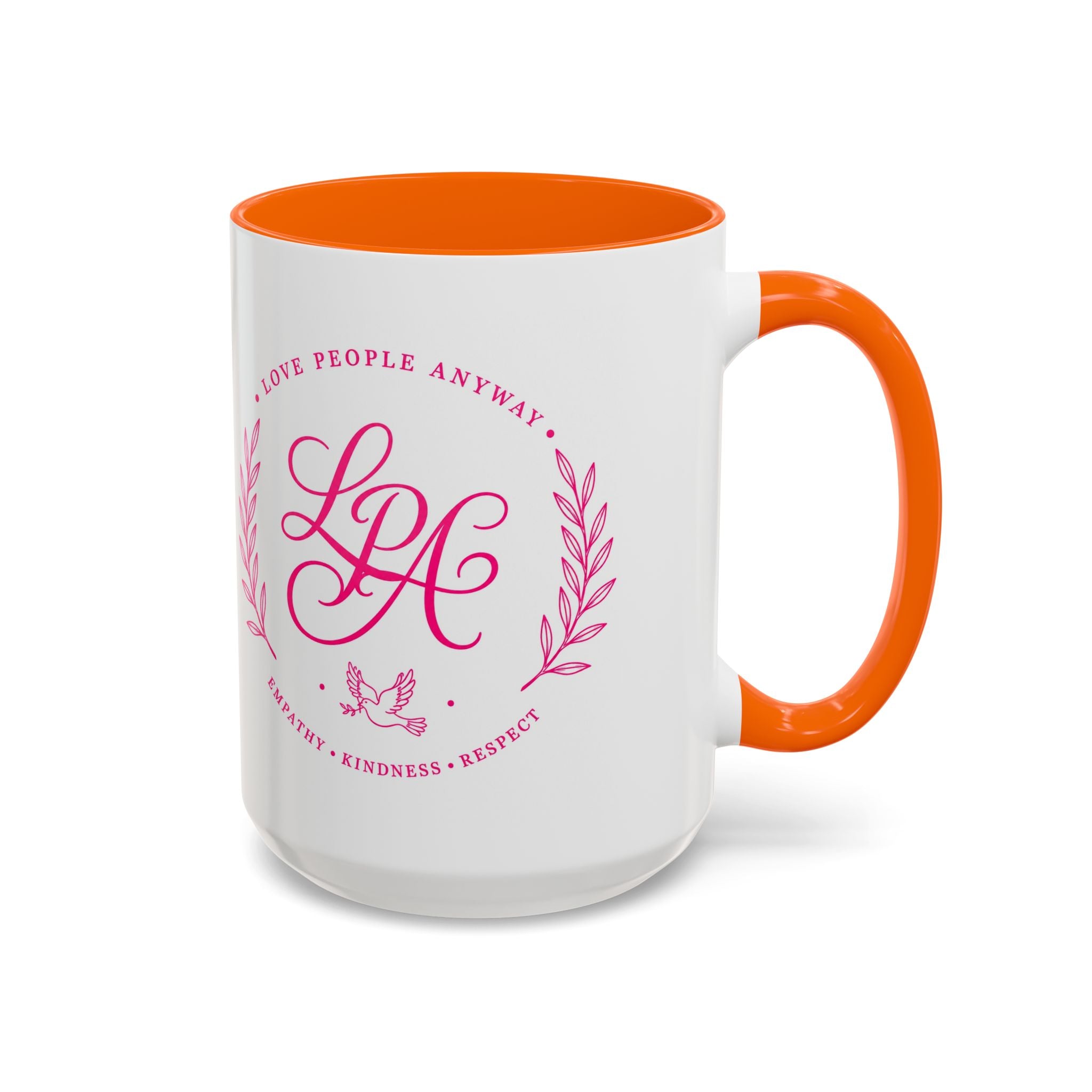 Love People Anyway Coffee Mug | Inspirational Pink Monogram Mug | Faith Freedom Creations