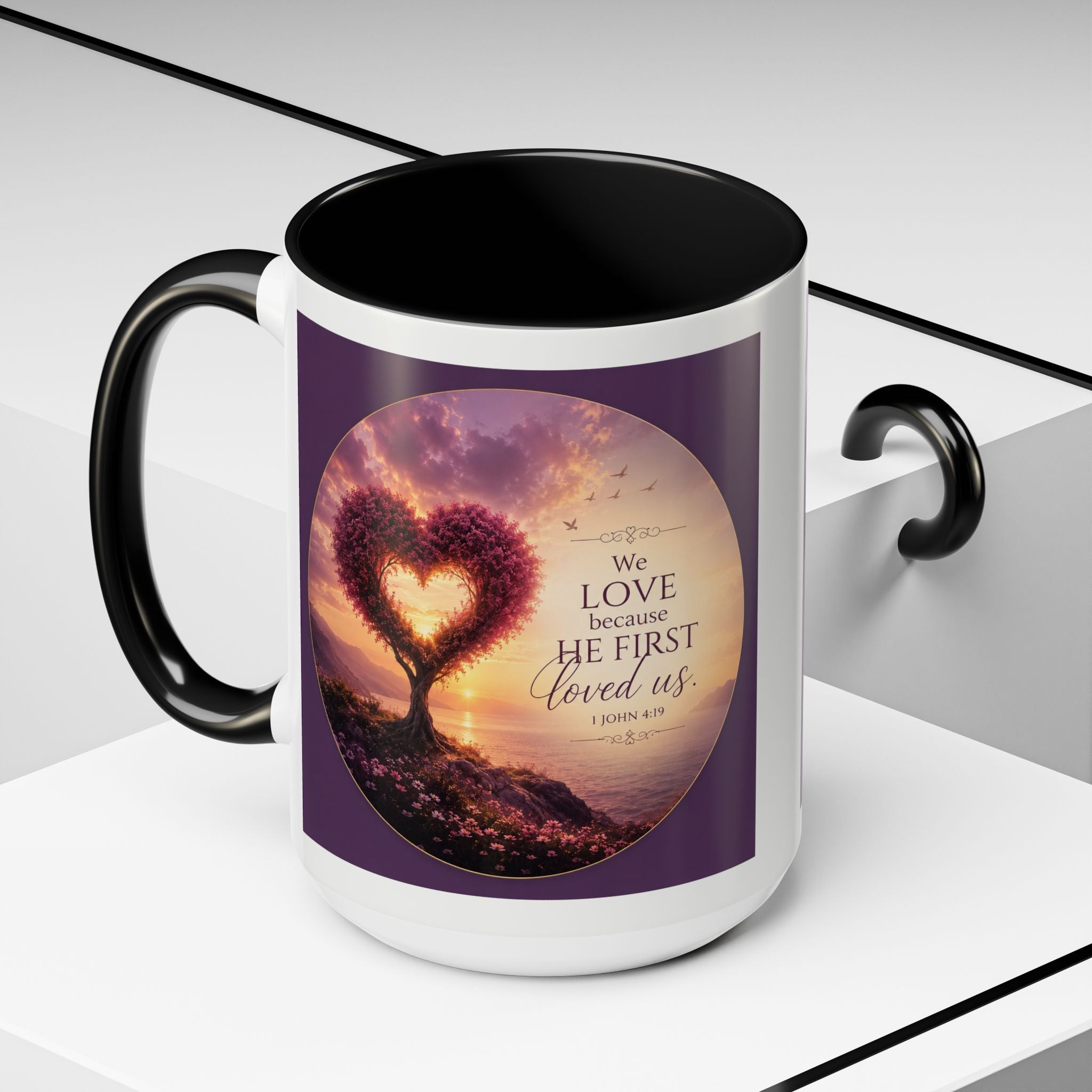 Heart Tree Coffee Mug | We Love Because He First Loved Us Mug | 1 John 4:19 Christian Gift
