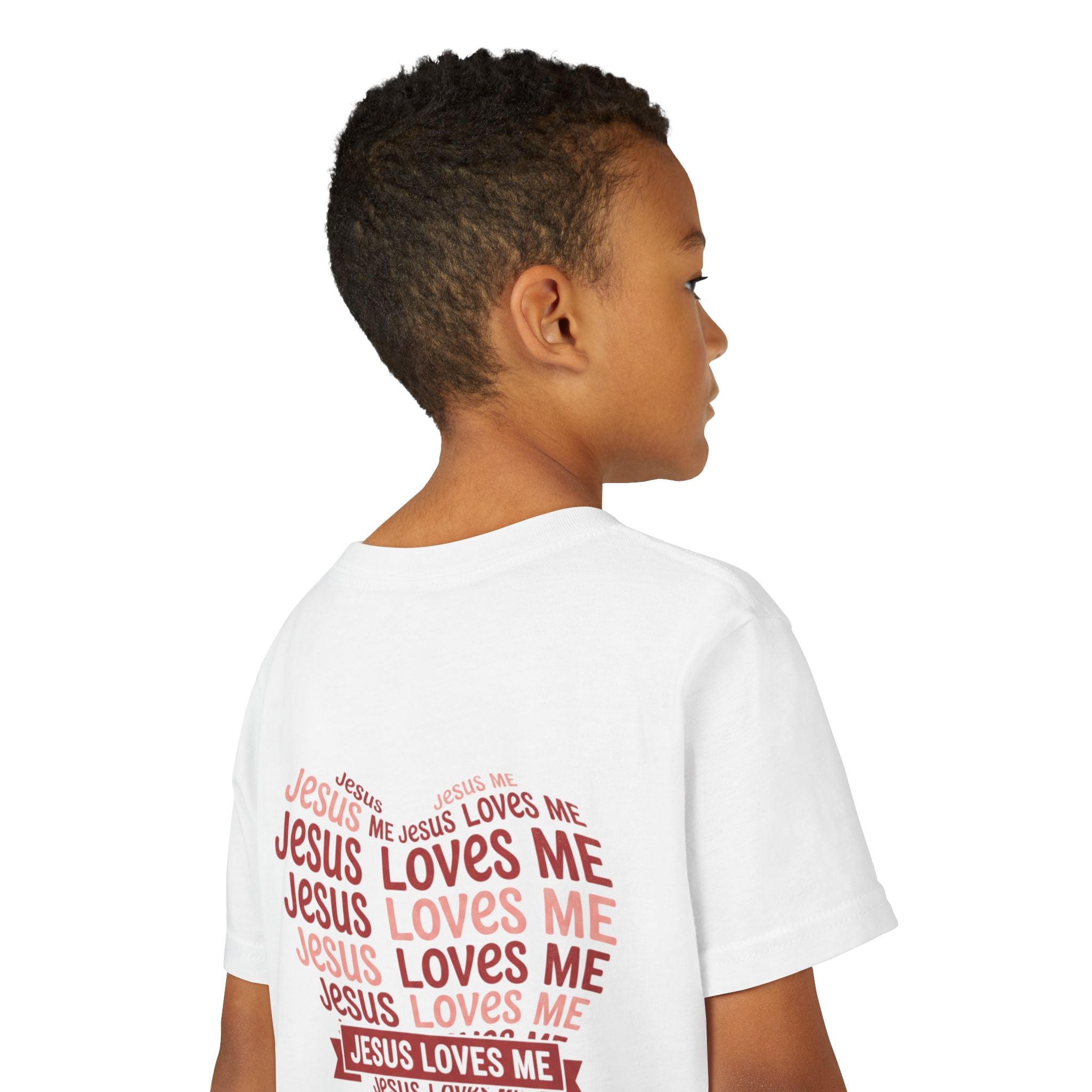 Jesus Loves Me Youth T-Shirt – Heart Word Cloud Christian Kids Tee | Faith Inspired Youth Shirt