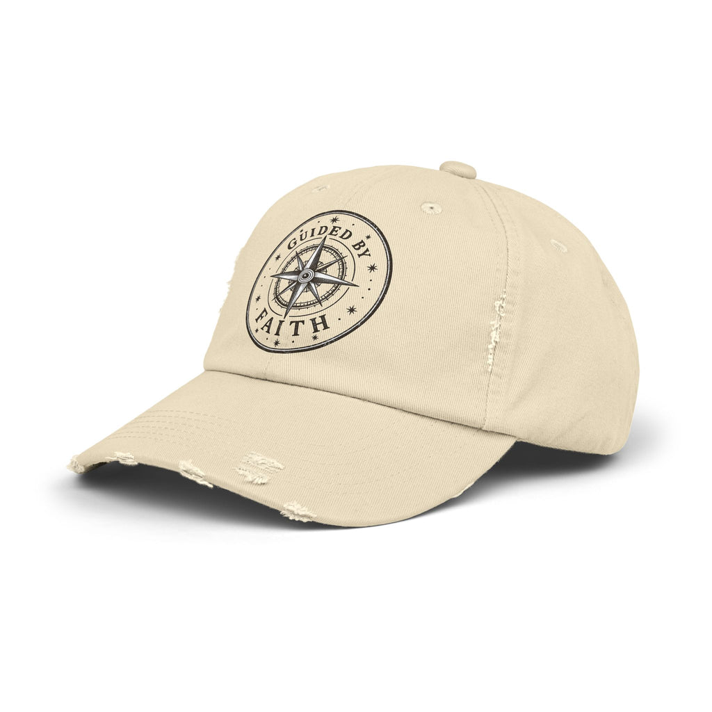 Guided by Faith Distressed Cap | Compass Christian Baseball Hat | Vintage Faith Apparel